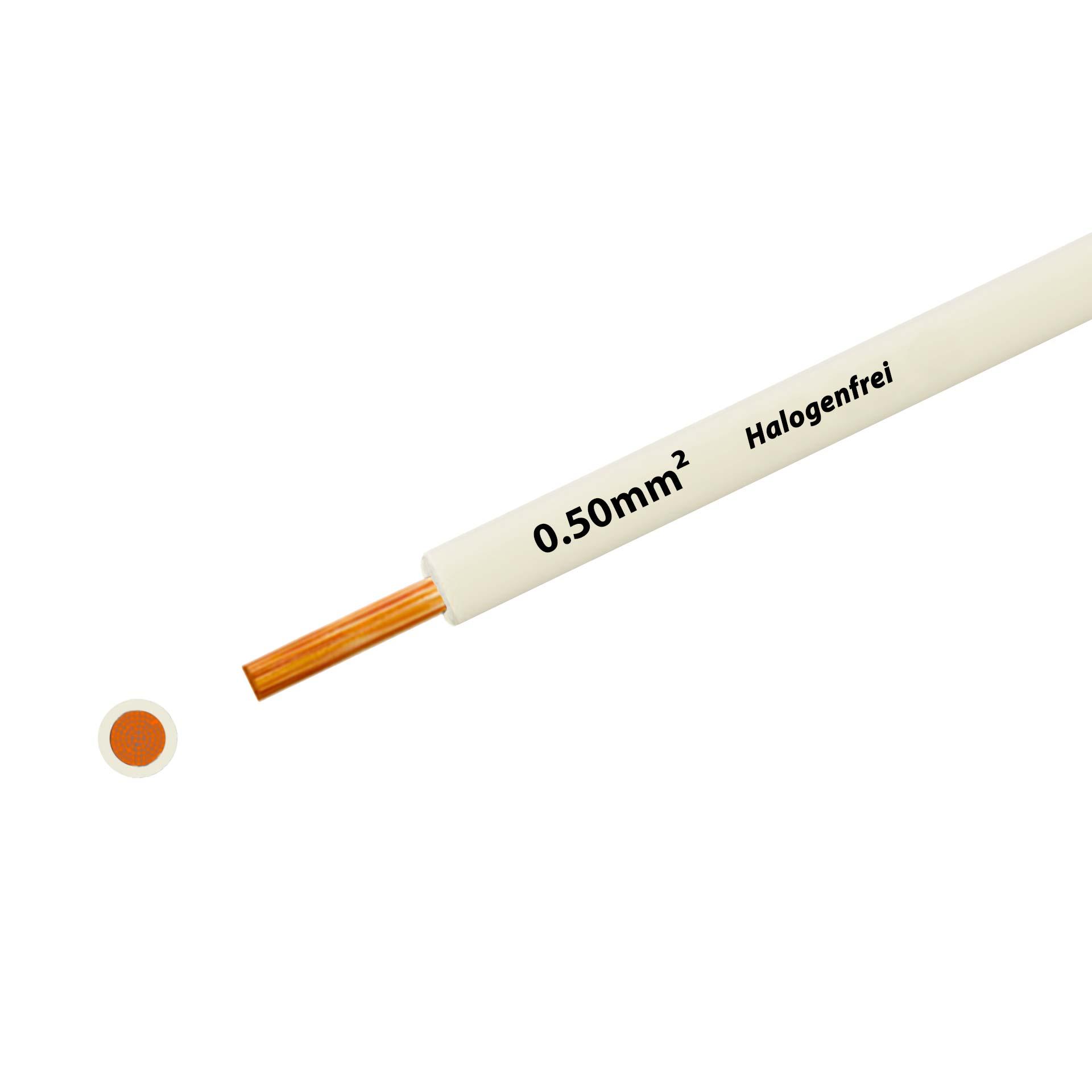 Cavo a trefoli senza alogeni 90° C, 500V, 0,50 mm2, bianco (RAL 9010), su bobina di plastica Cavo a trefoli senza alogeni 90° C, 500V, 0,50 mm2, bianco (RAL 9010), su bobina di plastica