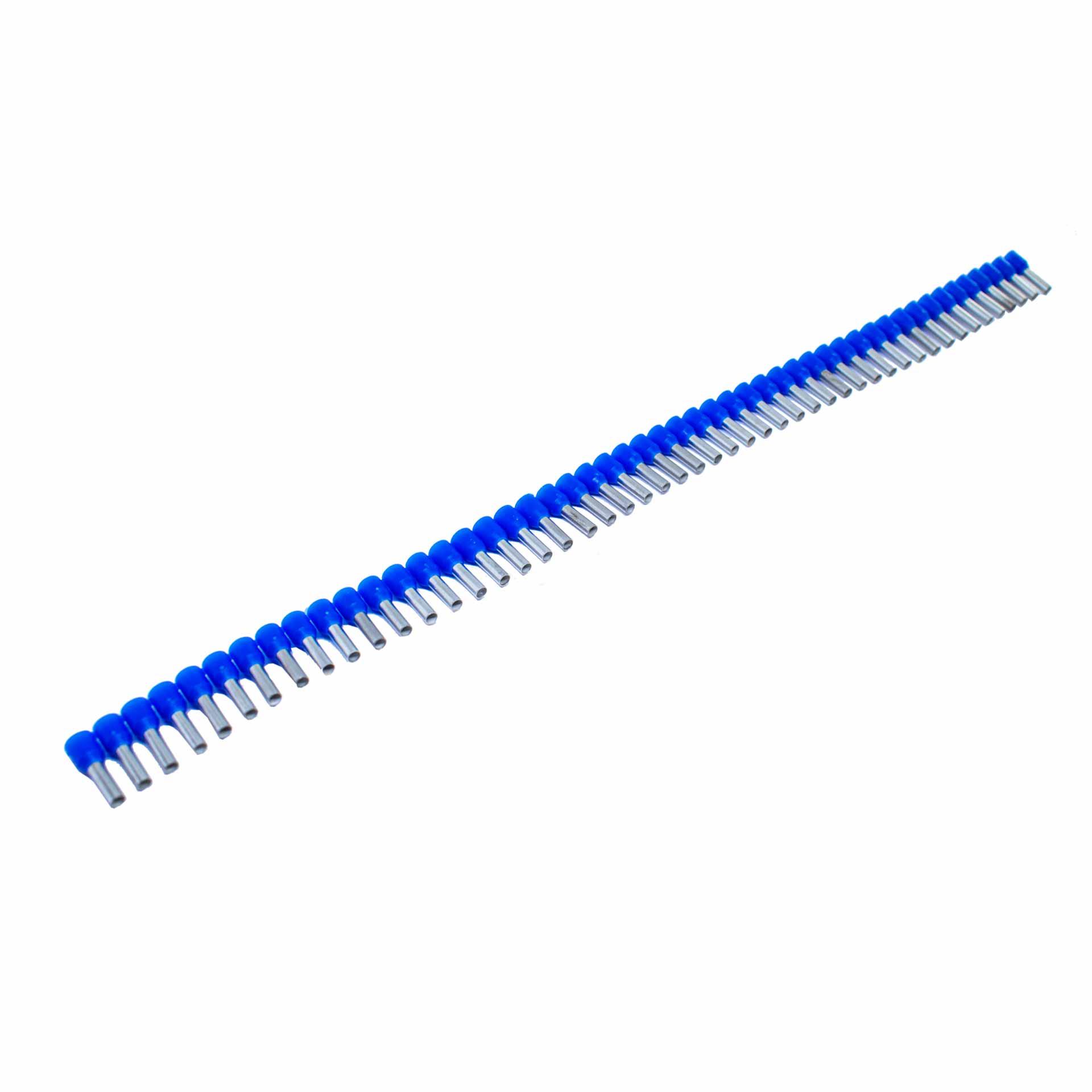 Ghiere isolate (DIN e WE) in forma di strisce / blu / 2,5 mm² / 8 mm, confezione da 500 pezzi. Ghiere isolate (DIN e WE) in forma di strisce / blu / 2,5 mm² / 8 mm, confezione da 500 pezzi.