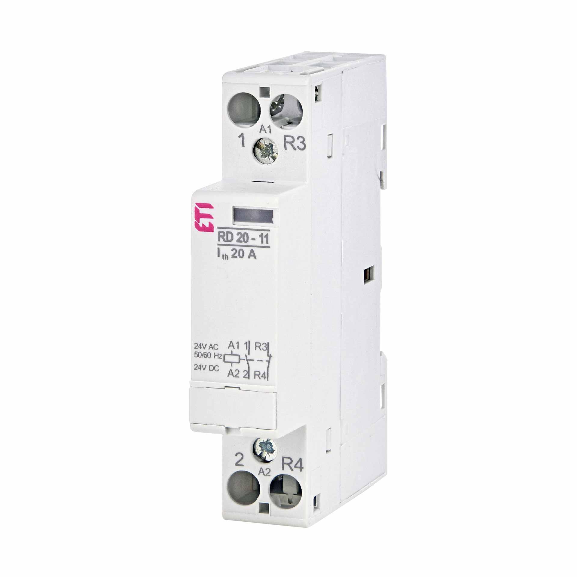 Contattore di installazione a 2 poli, 20A (AC1, 230V), RD20-11 24V AC/DC