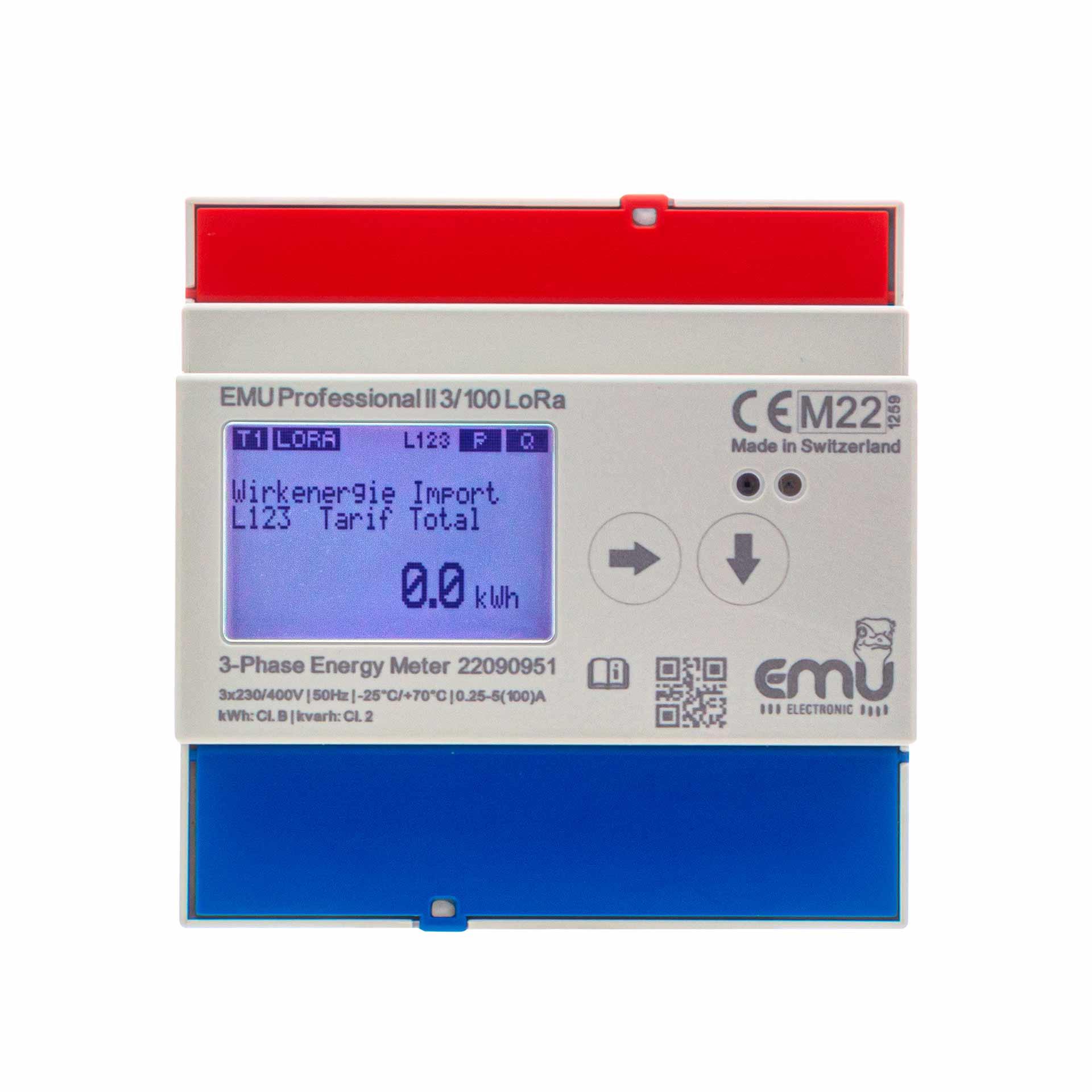 Contatore di energia EMU Professional II 3/100, LoRa, omologazione MID B+D, misura diretta 100A 3PN