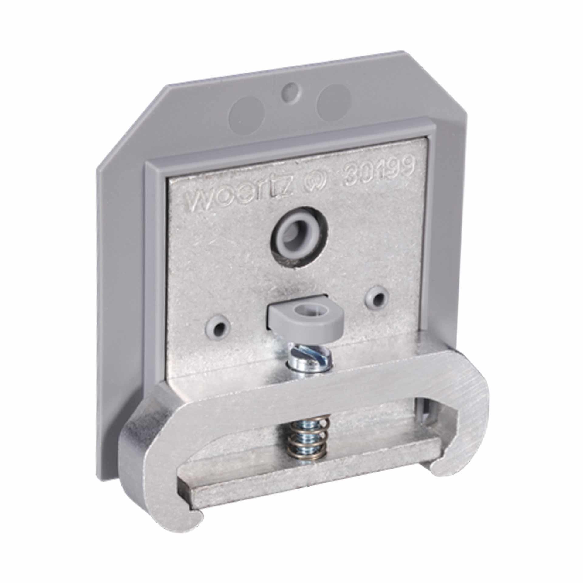 Woertz Staffa di bloccaggio per montaggio su guida DIN, altezza 50 mm, larghezza 11 mm, alluminio Woertz Staffa di bloccaggio per montaggio su guida DIN, altezza 50 mm, larghezza 11 mm, alluminio