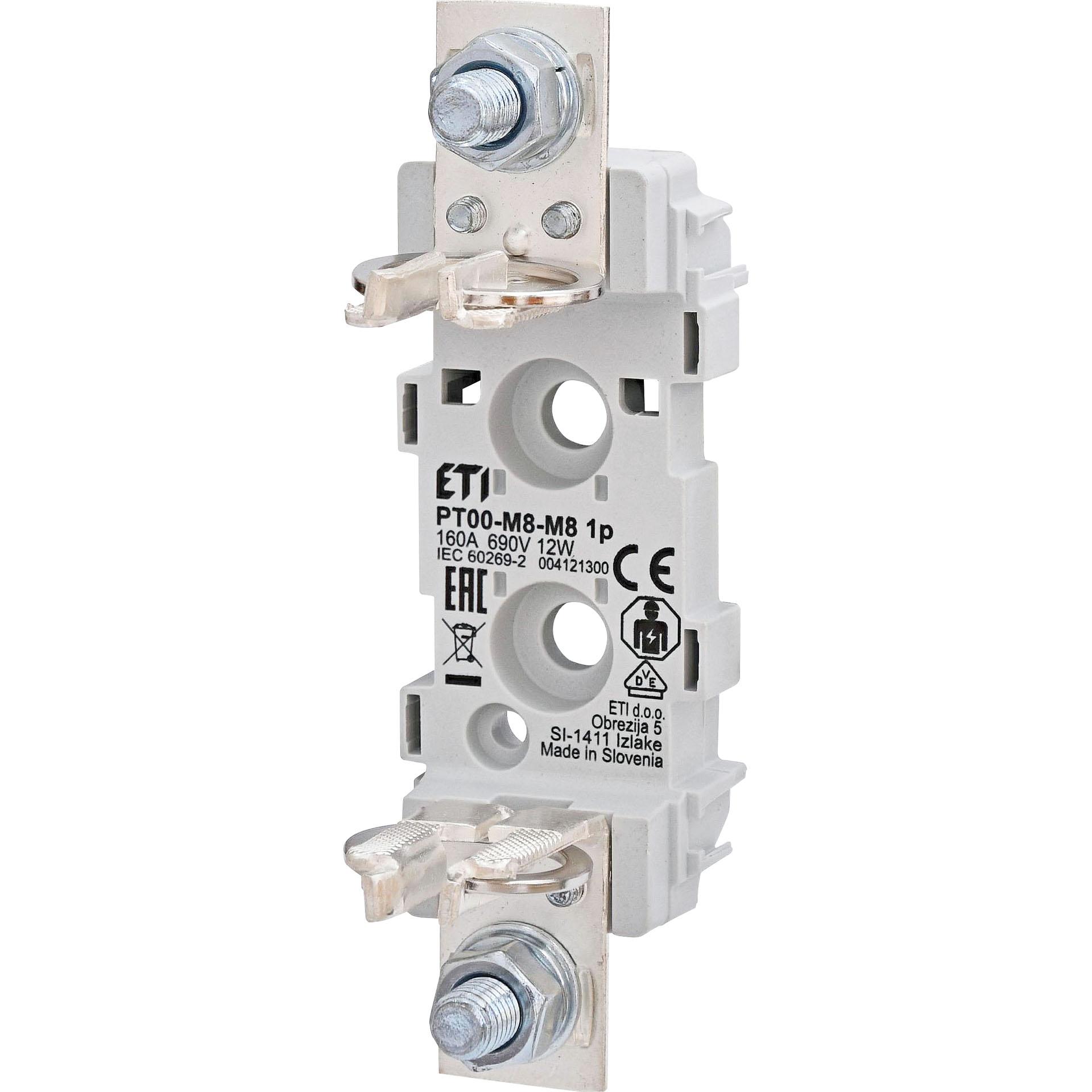 Base fusibile PT, NH dimensione 00, 1P, M8, montaggio a vite Base fusibile PT, NH dimensione 00, 1P, M8, montaggio a vite