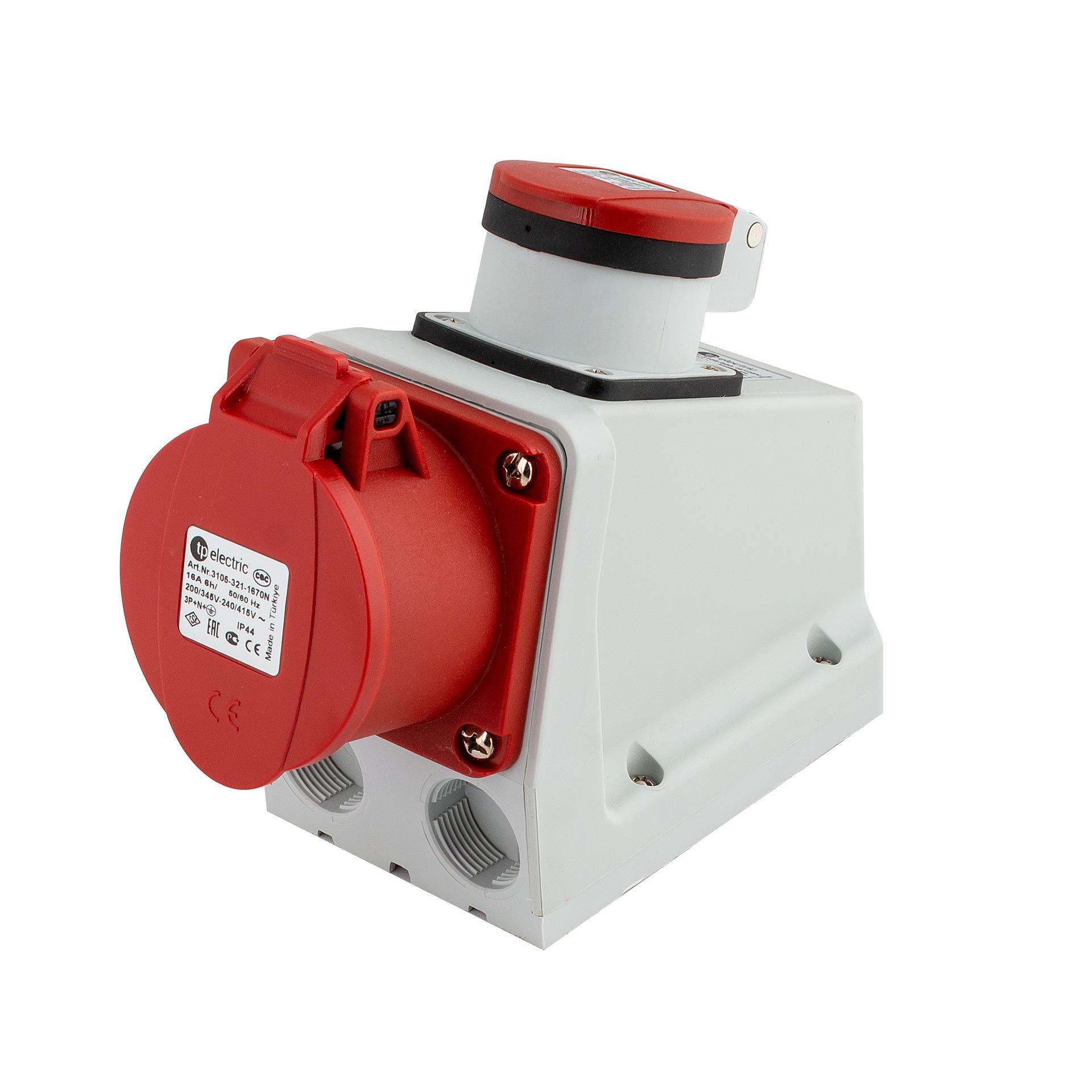 Prise AP CEE 16A 5P 6h, 3PNE 400/230V avec T25 - IP55 (SN 441011), contacts nickelés Prise AP CEE 16A 5P 6h, 3PNE 400/230V avec T25 - IP55 (SN 441011), contacts nickelés