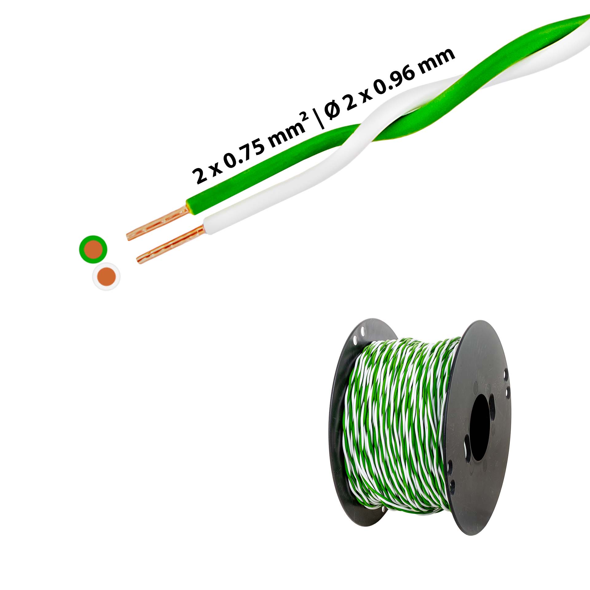Fil en T torsadé 2 x 0.75mm2, blanc-vert Fil en T torsadé 2 x 0.75mm2, blanc-vert