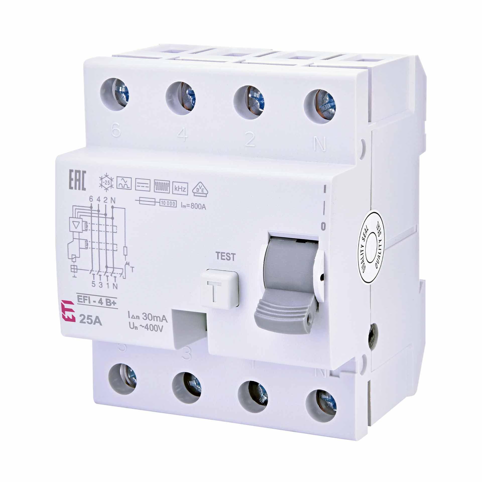Residual current circuit-breaker, instantaneous, EFI-4, type B+, 4-pole, 25A, 10kA (0.03A)