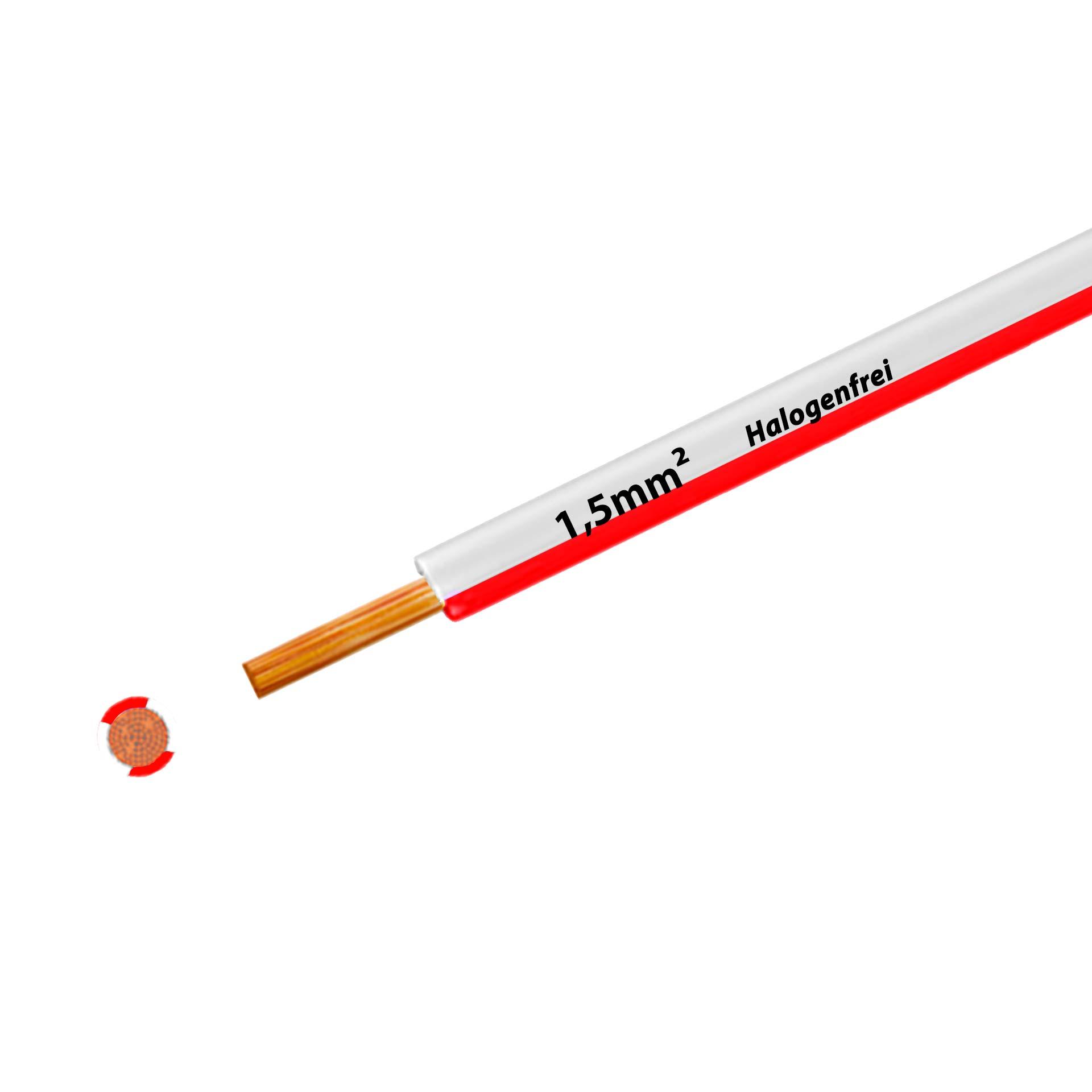 Cavo a trefoli senza alogeni 90° C, 750 V, 1,50 mm2, bianco-rosso (RAL 9010/3000), su bobina di plastica