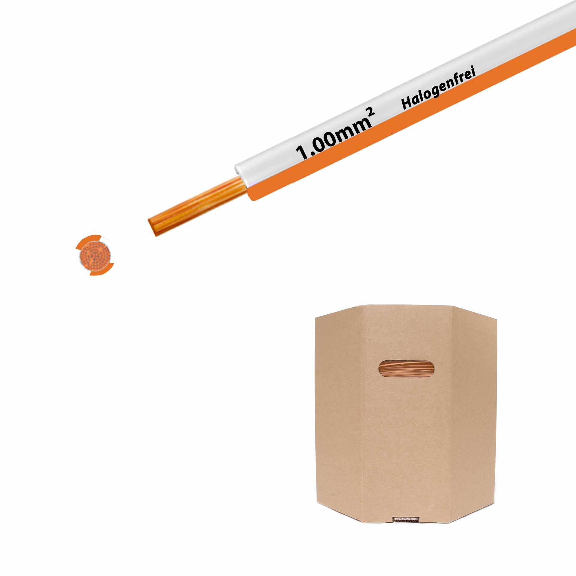 Cavo a trefoli senza alogeni 90° C , 500V, 1,00mm2, bianco-arancio (RAL 9010/2003), barilotto D400xH400
