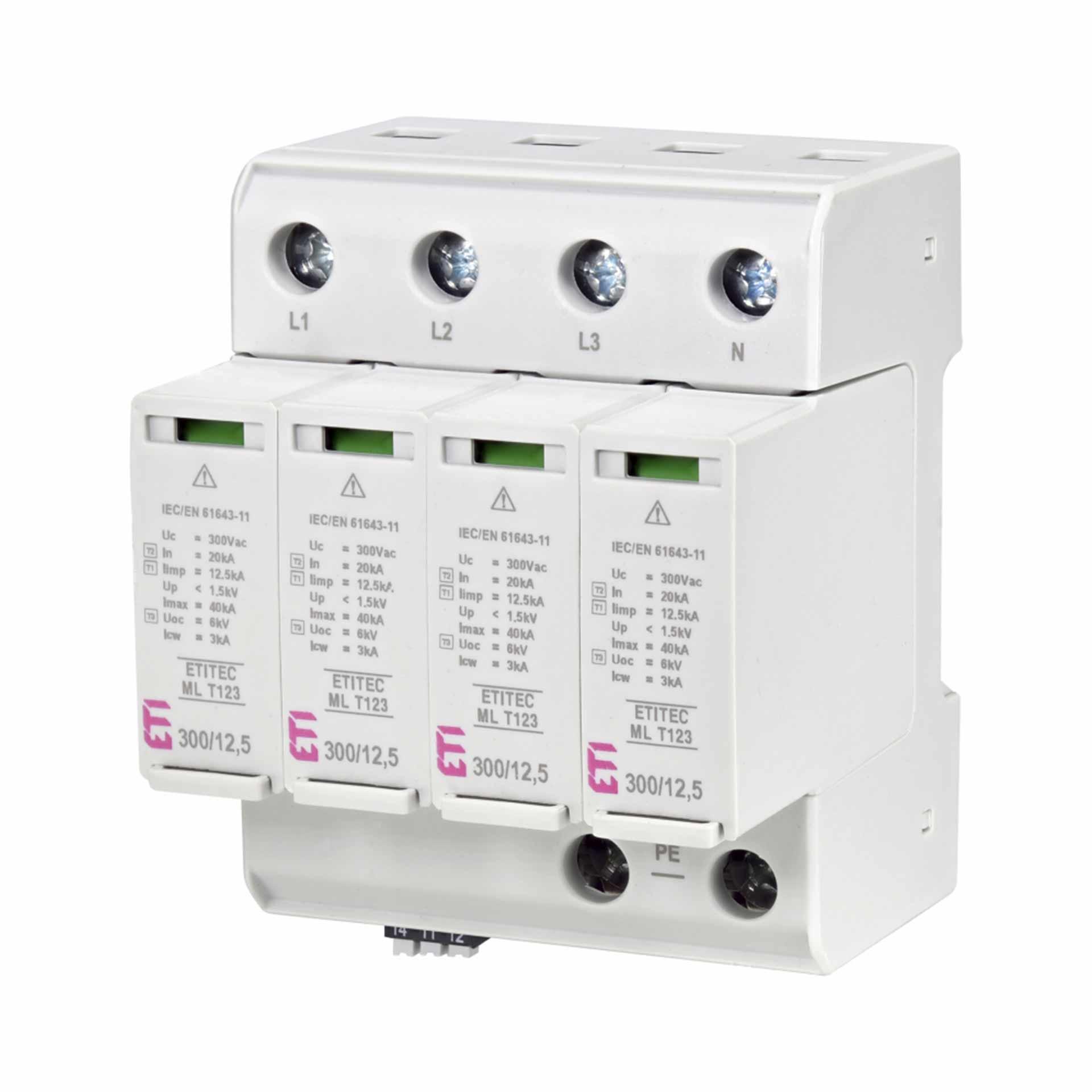 Scaricatore di sovratensione tipo 1+2+3, ETITEC ML T123 300/12,5 4+0 RC, (TN-S)