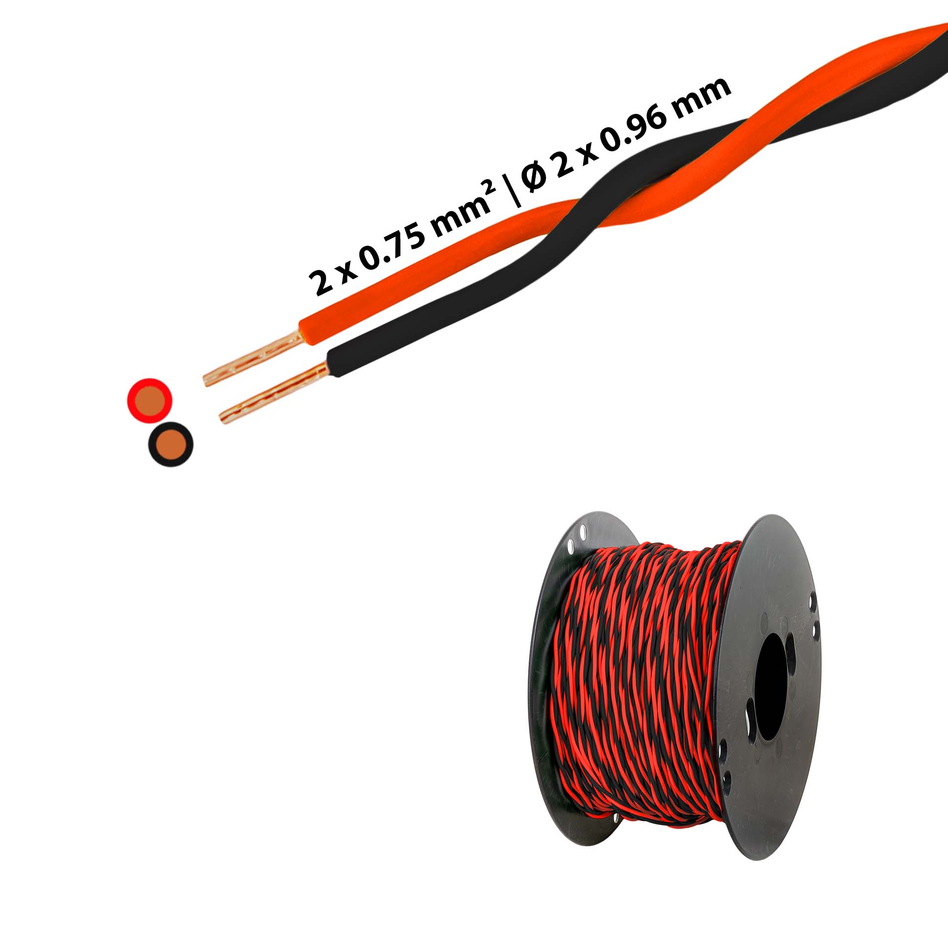 Fil en T torsadé 2 x 0.75mm2, rouge-noir Fil en T torsadé 2 x 0.75mm2, rouge-noir