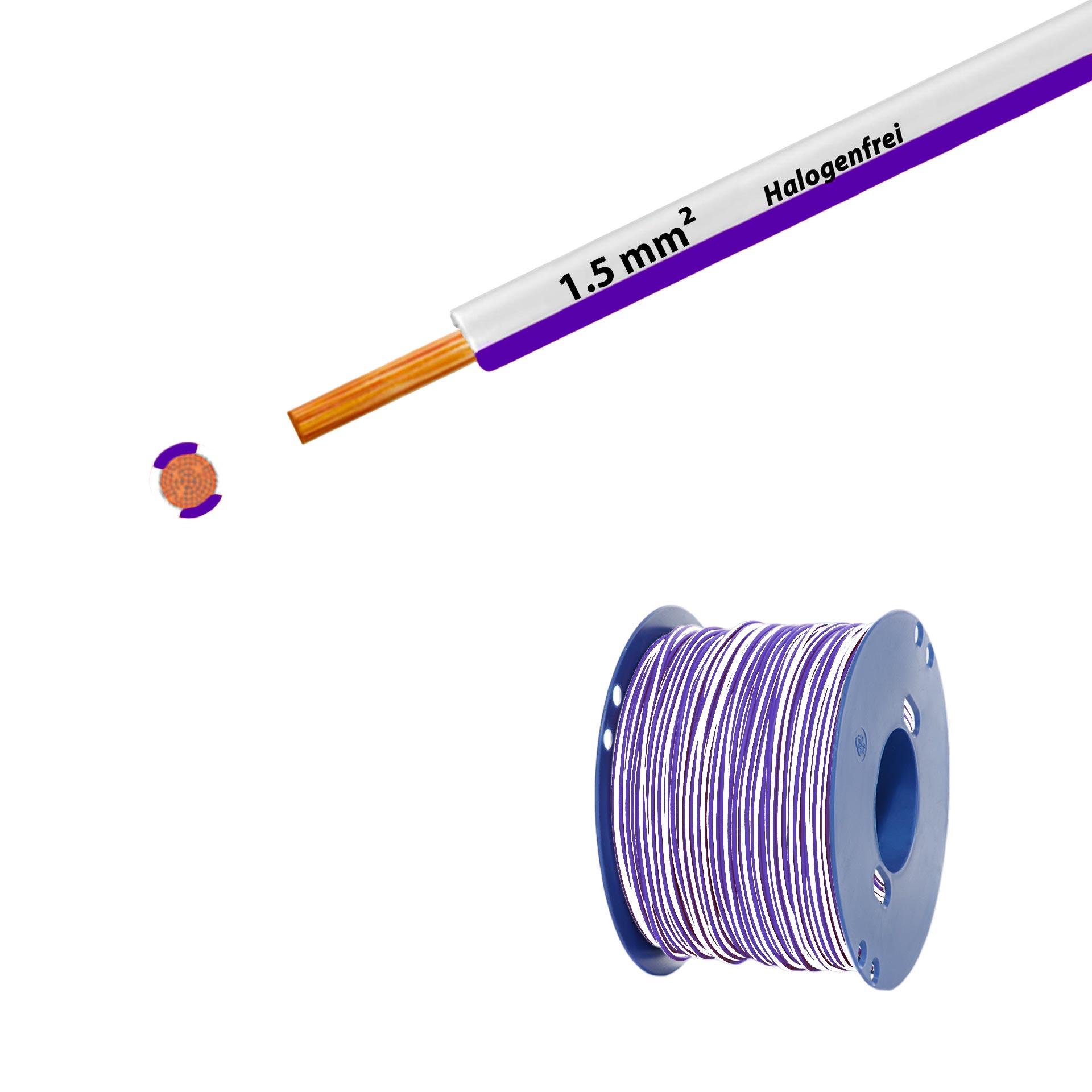 Halogen-free stranded wire 90° C, 750V, 1.50mm2, white-violet (RAL 9010/4005), on plastic reel