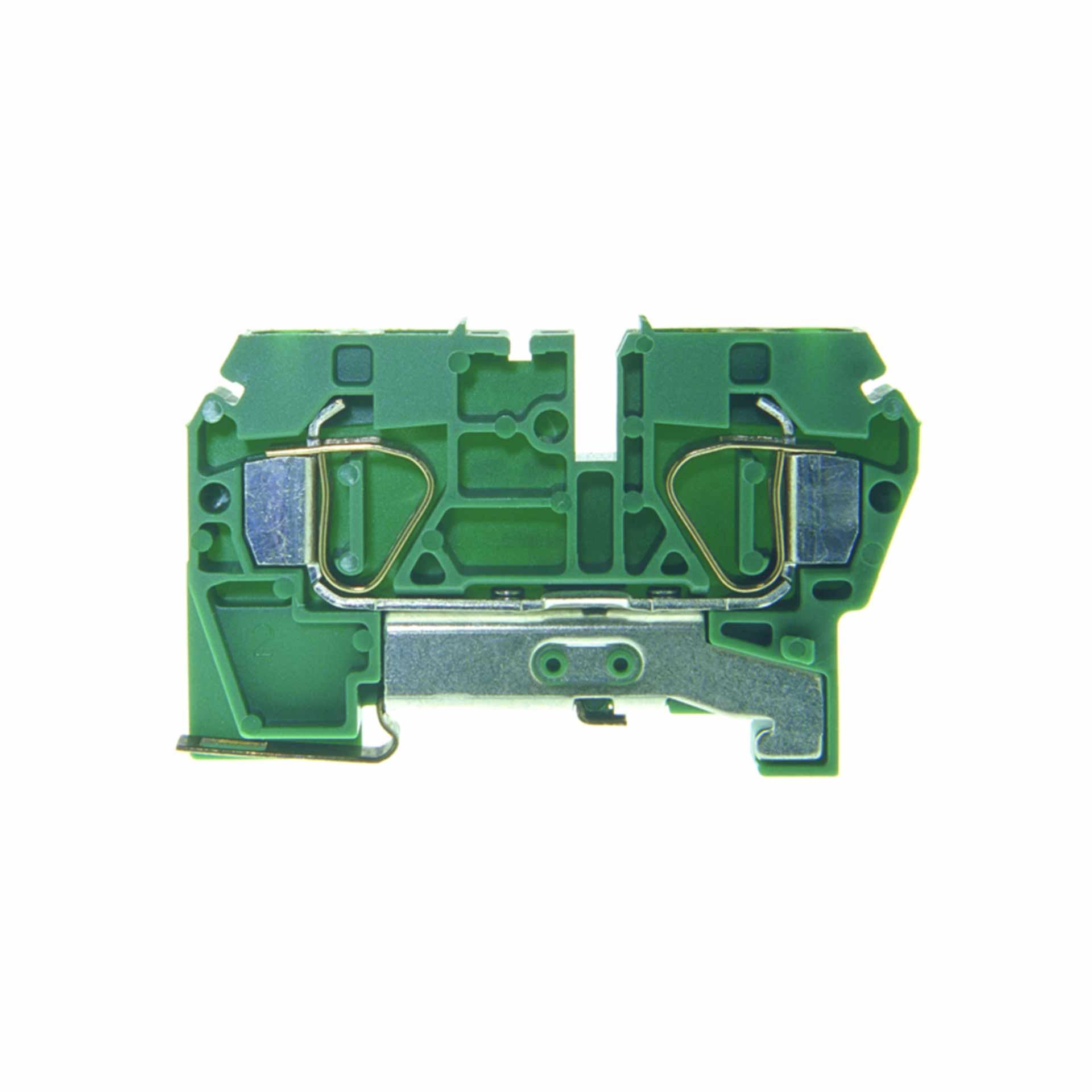 Borne à ressort PE DIN35 6mm2, 2-conducteurs, verte Borne à ressort PE DIN35 6mm2, 2-conducteurs, verte