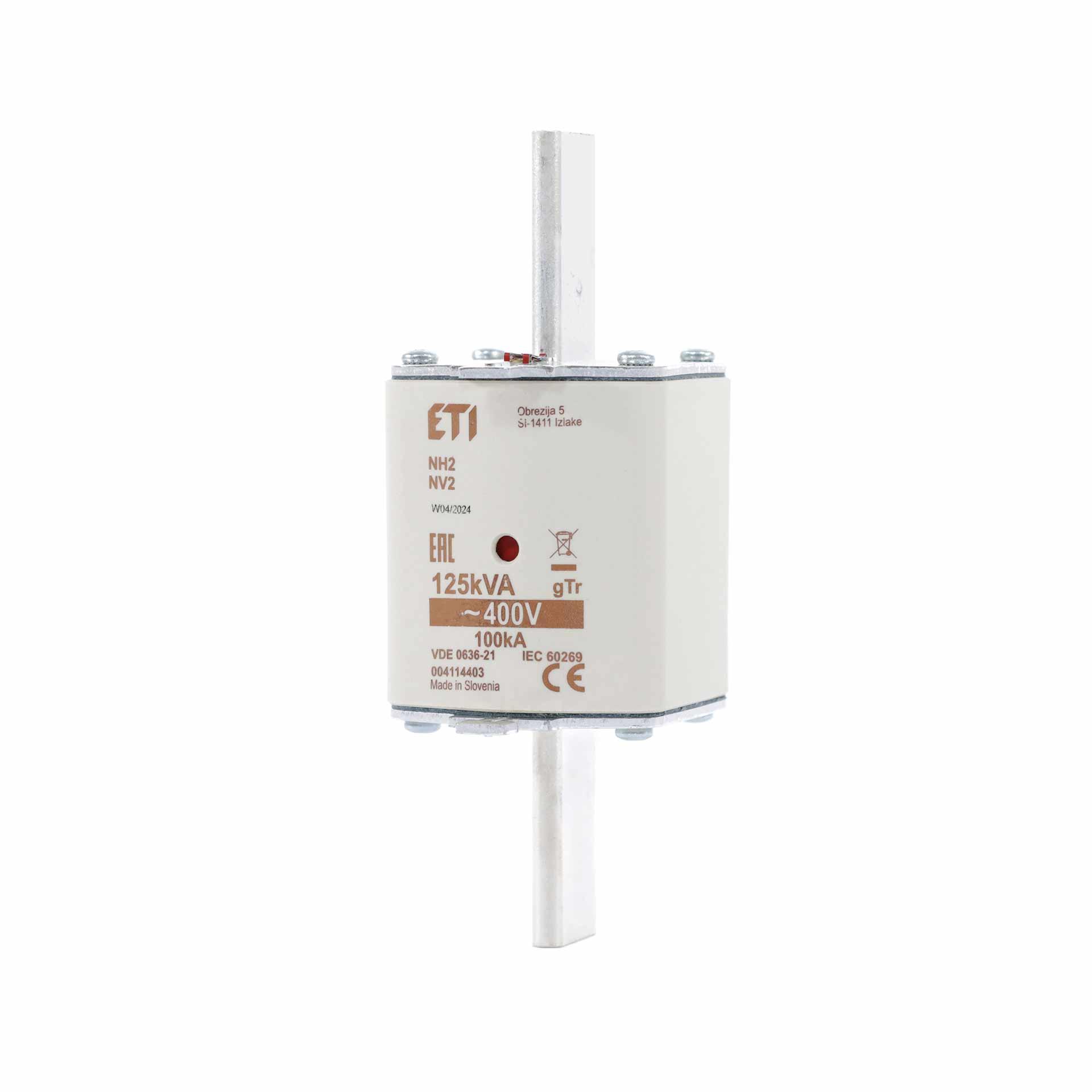 Fusibile NH taglia 2, 180A per protezione trasformatore 125kVA, gTr