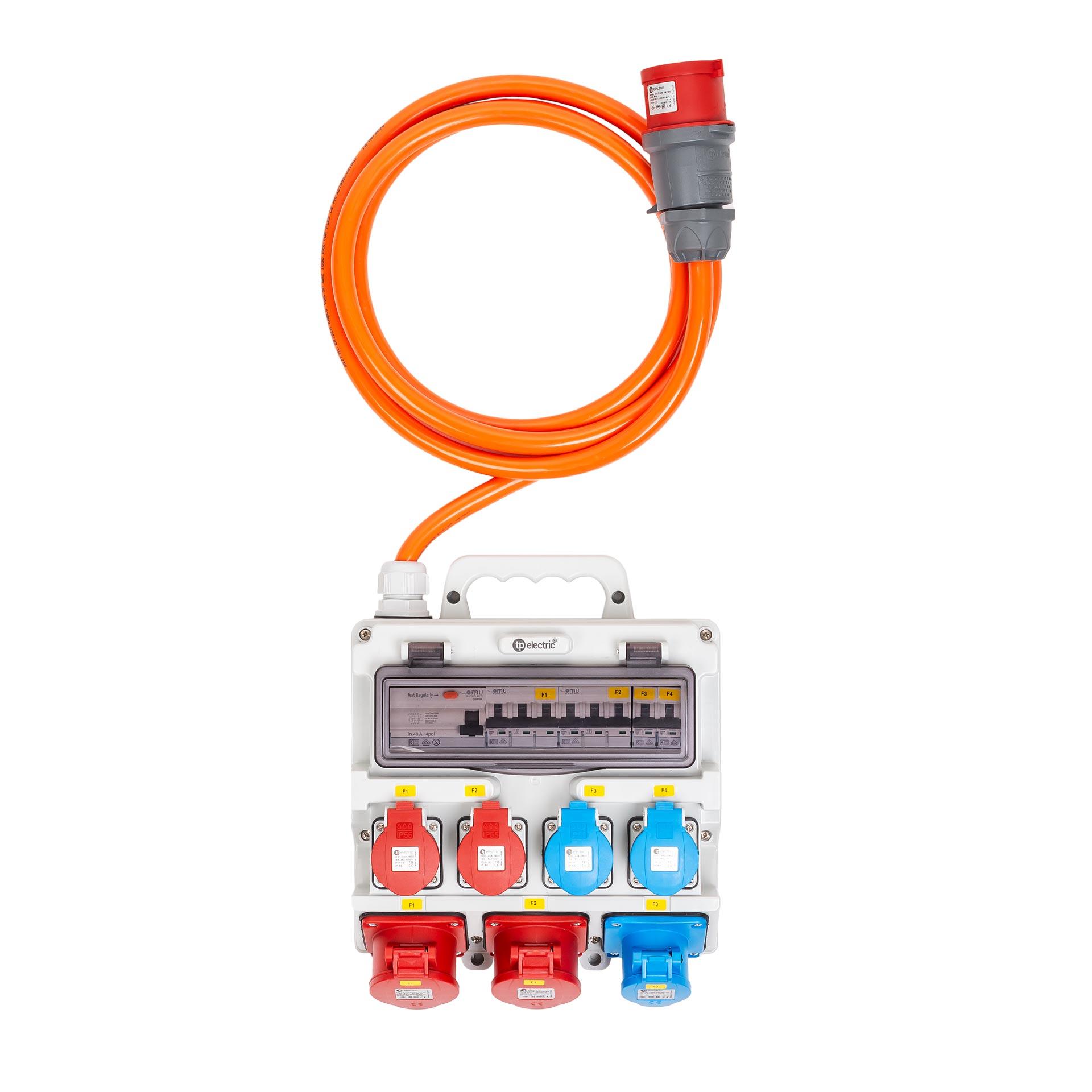 Quadro di distribuzione di energia da cantiere in plastica 32A, tipo 300KS-MH-08, 2xT25, 1xT23, 1xT13, 2xCEE16/5, 1xCEE16/3 Quadro di distribuzione di energia da cantiere in plastica 32A, tipo 300KS-MH-08, 2xT25, 1xT23, 1xT13, 2xCEE16/5, 1xCEE16/3