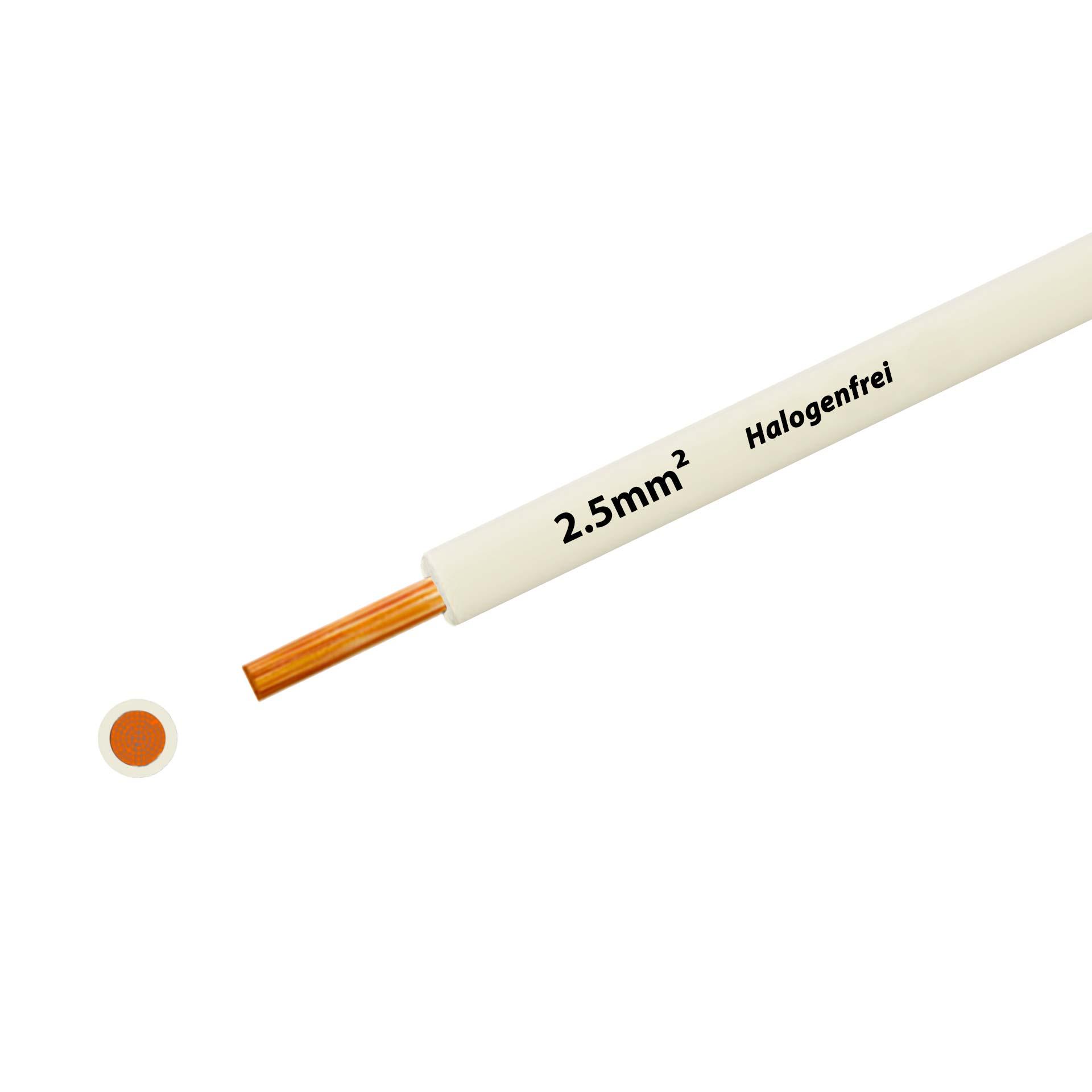 Litze halogenfrei 90° C , 750V, 2.50 mm2, weiss (RAL 9010), auf Kunststoffrolle
