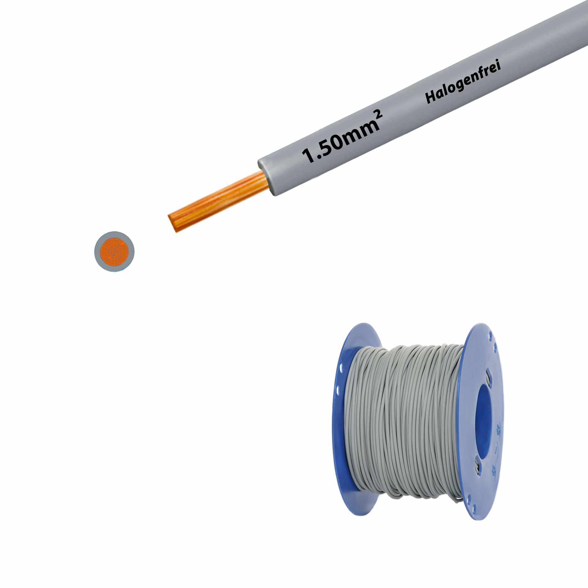 Cavo a trefoli senza alogeni 90° C, 750 V, 1,50 mm2, grigio (RAL 7001), su bobina di plastica
