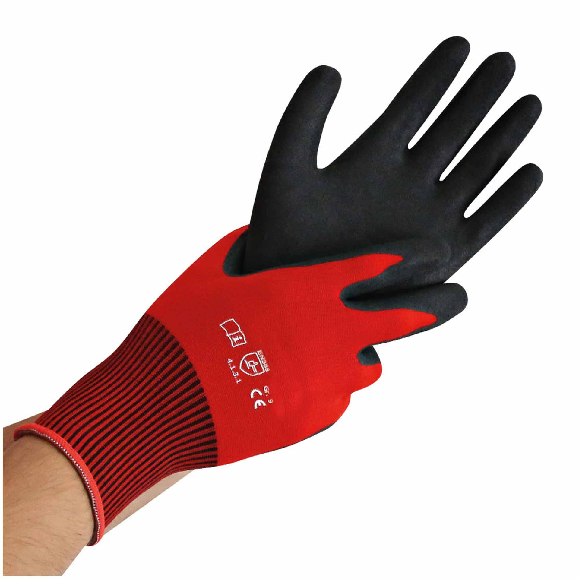 Guanti da lavoro professionali "Ergo Flex Micro" L / 9 rosso-nero 25cm Guanti da lavoro professionali "Ergo Flex Micro" L / 9 rosso-nero 25cm