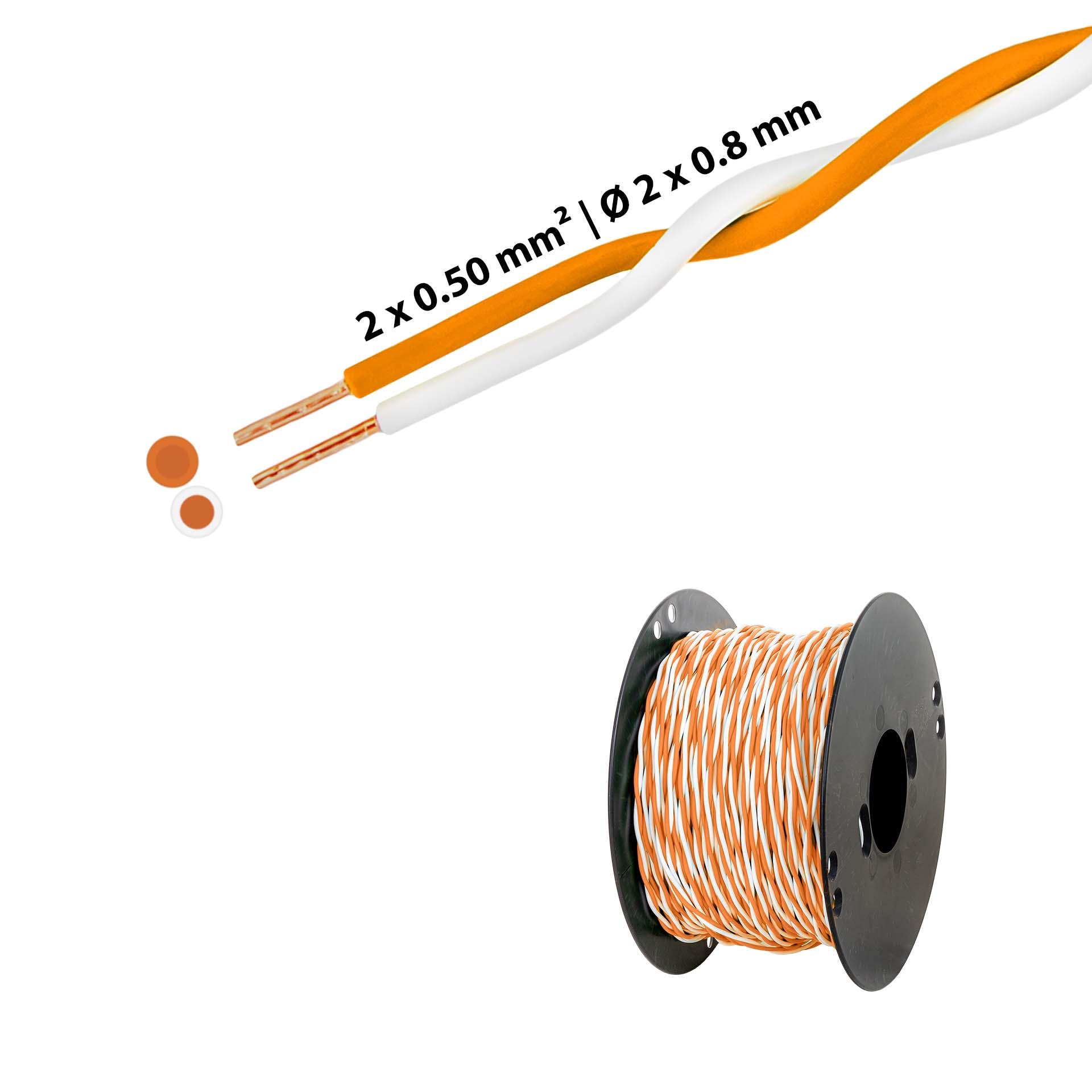 Fil en T torsadé 2 x 0.5mm2, blanc-orange Fil en T torsadé 2 x 0.5mm2, blanc-orange