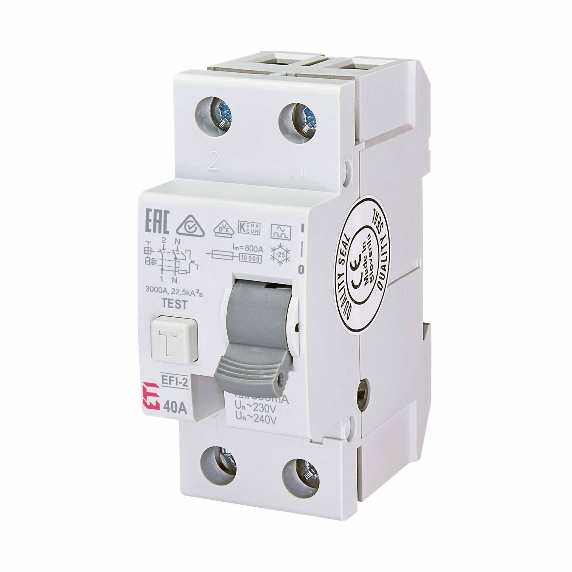 Interruttore differenziale, istantaneo, EFI-2, tipo A, bipolare, 40A, 10kA (0,3A)