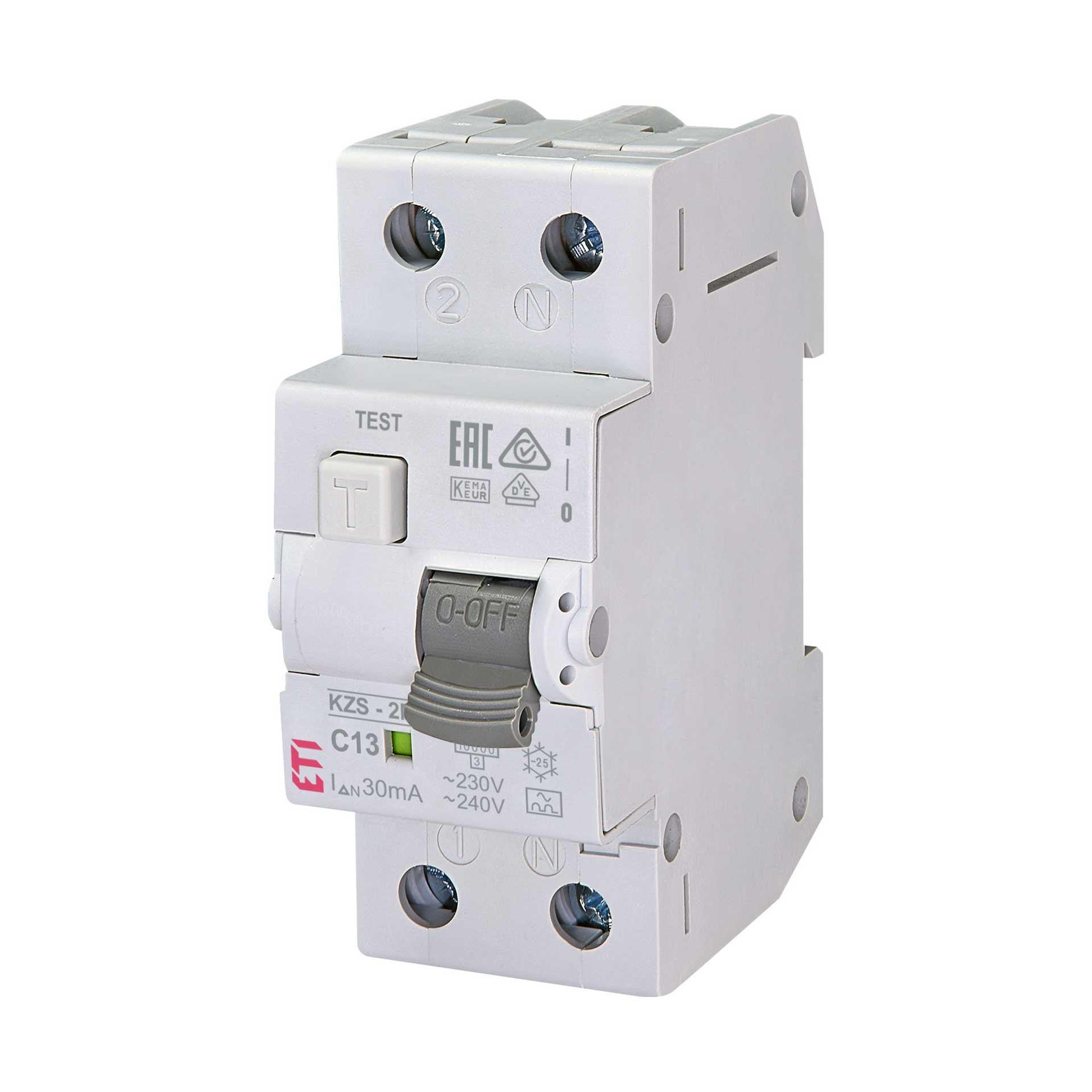 FI/LS,  KZS-2M, Typ-A, 1-polig+N, Charakteristik C / 13A, 10kA (0.03A)