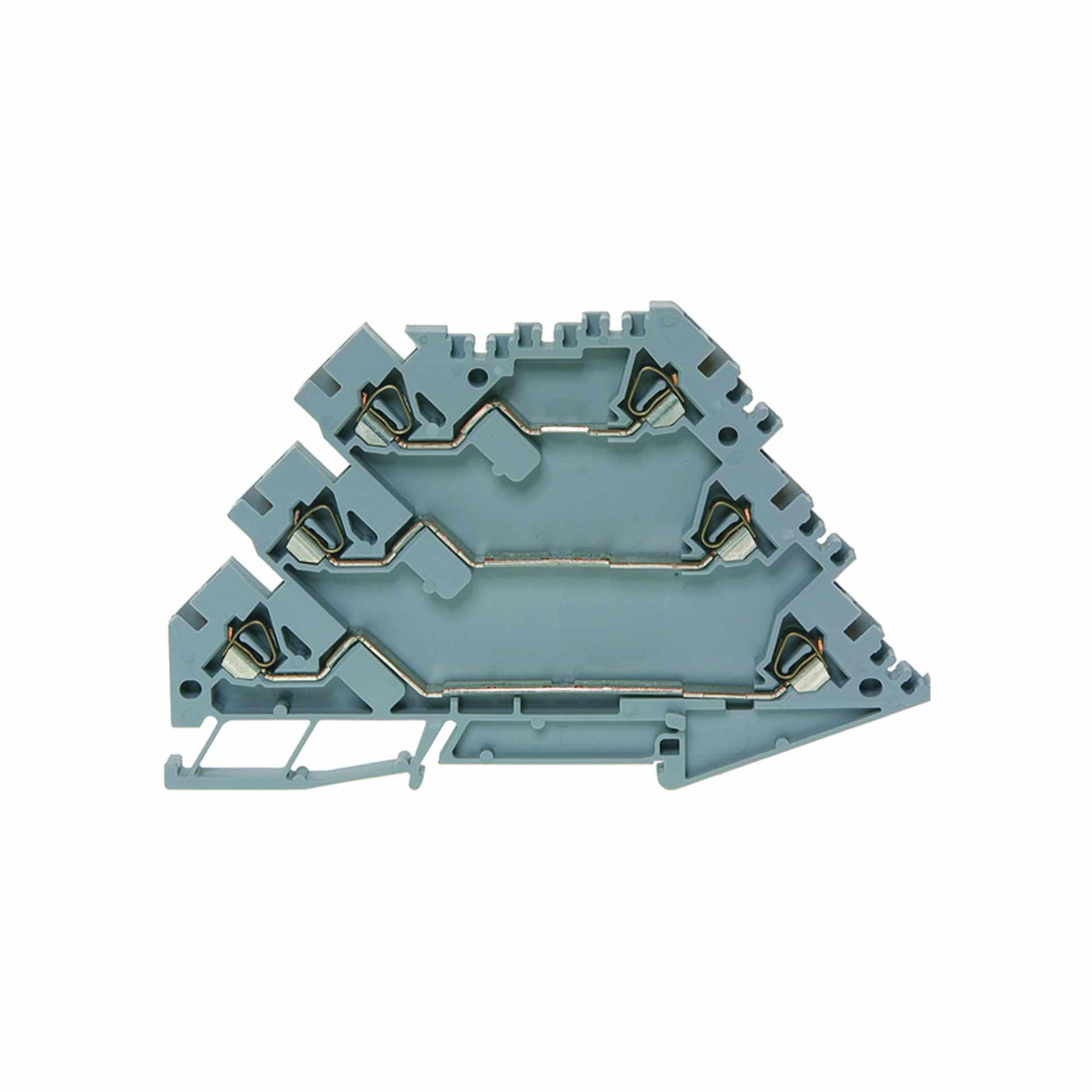 Borne à ress. 3 ét. DIN35 1.5mm2, 3x 2-conducteurs, grise Borne à ress. 3 ét. DIN35 1.5mm2, 3x 2-conducteurs, grise