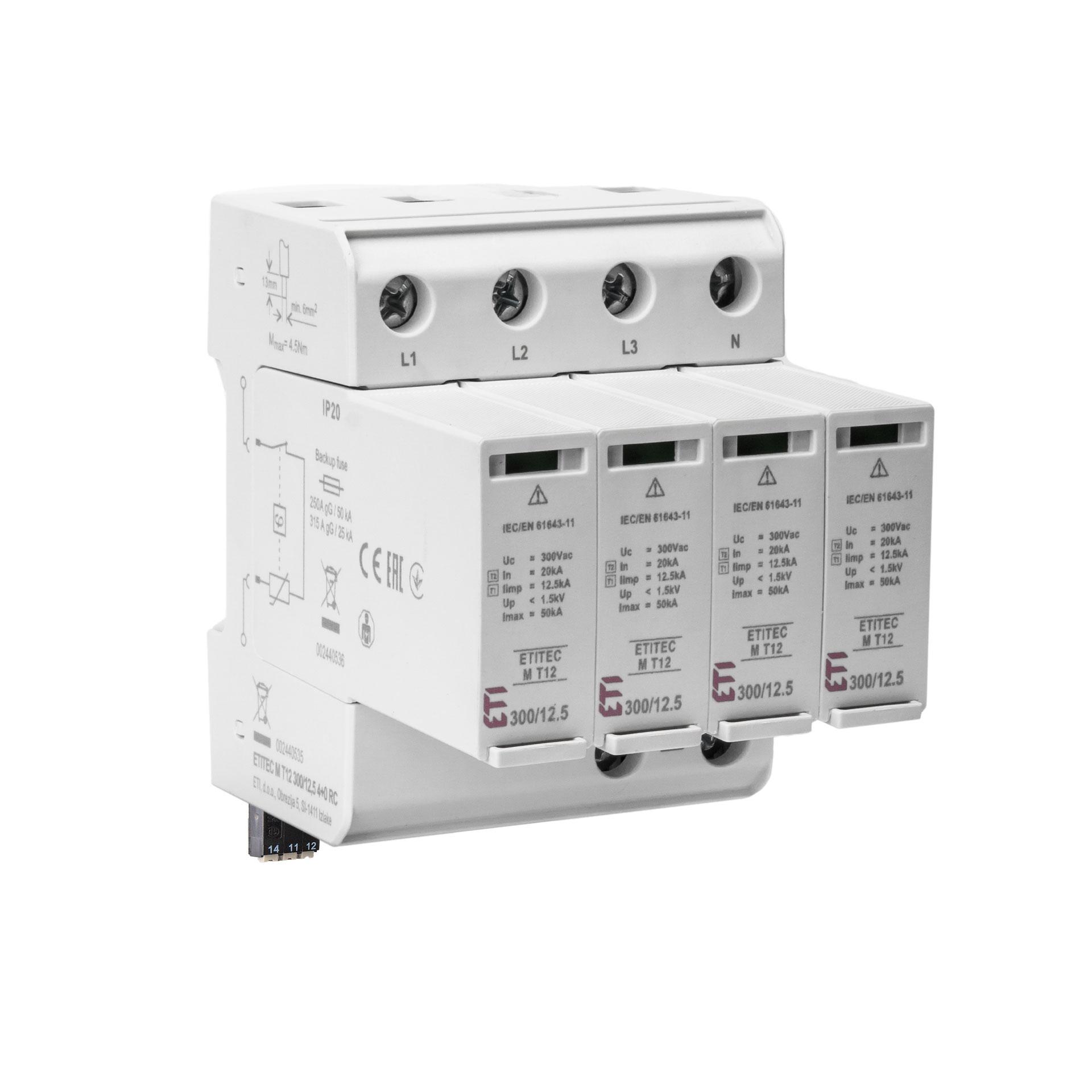 Scaricatore di sovratensione tipo 1+2, ETITEC M T12 300/12,5 4+0 RC (TN-S) Scaricatore di sovratensione tipo 1+2, ETITEC M T12 300/12,5 4+0 RC (TN-S)