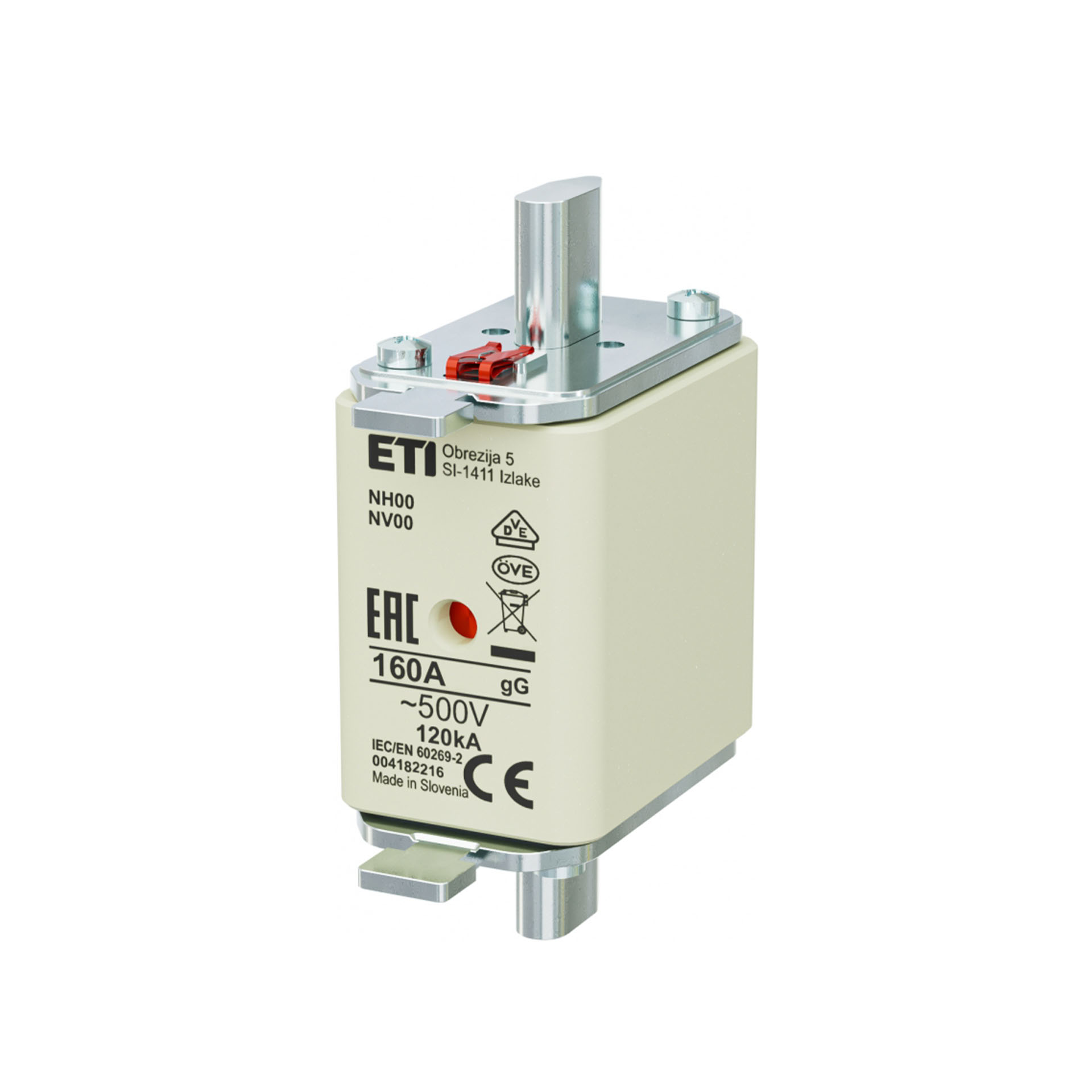 Fusibile NH taglia 00 160A, caratteristica gL-gG 500V