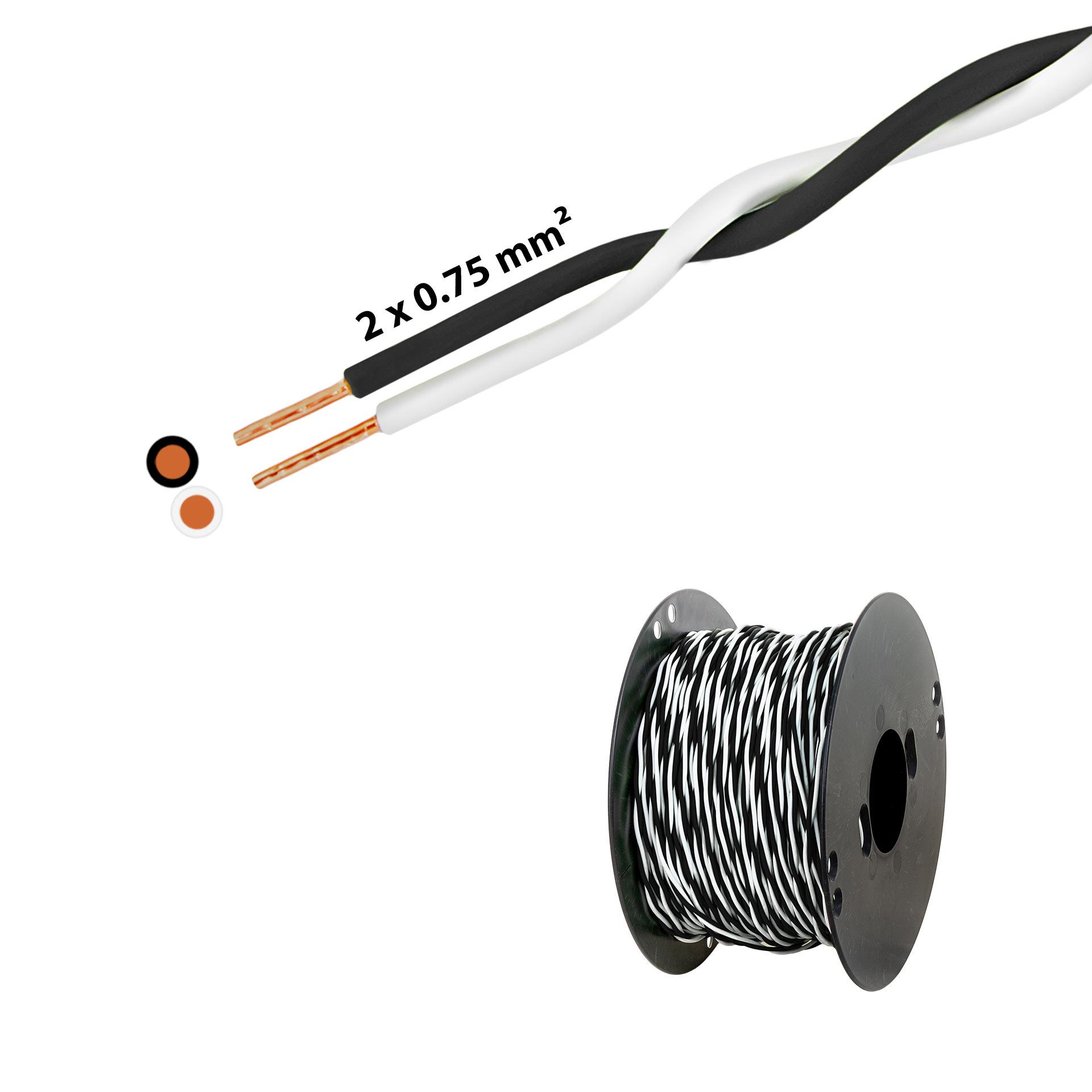 Fil en T torsadé 2 x 0.75mm2 blanc-noir Fil en T torsadé 2 x 0.75mm2 blanc-noir