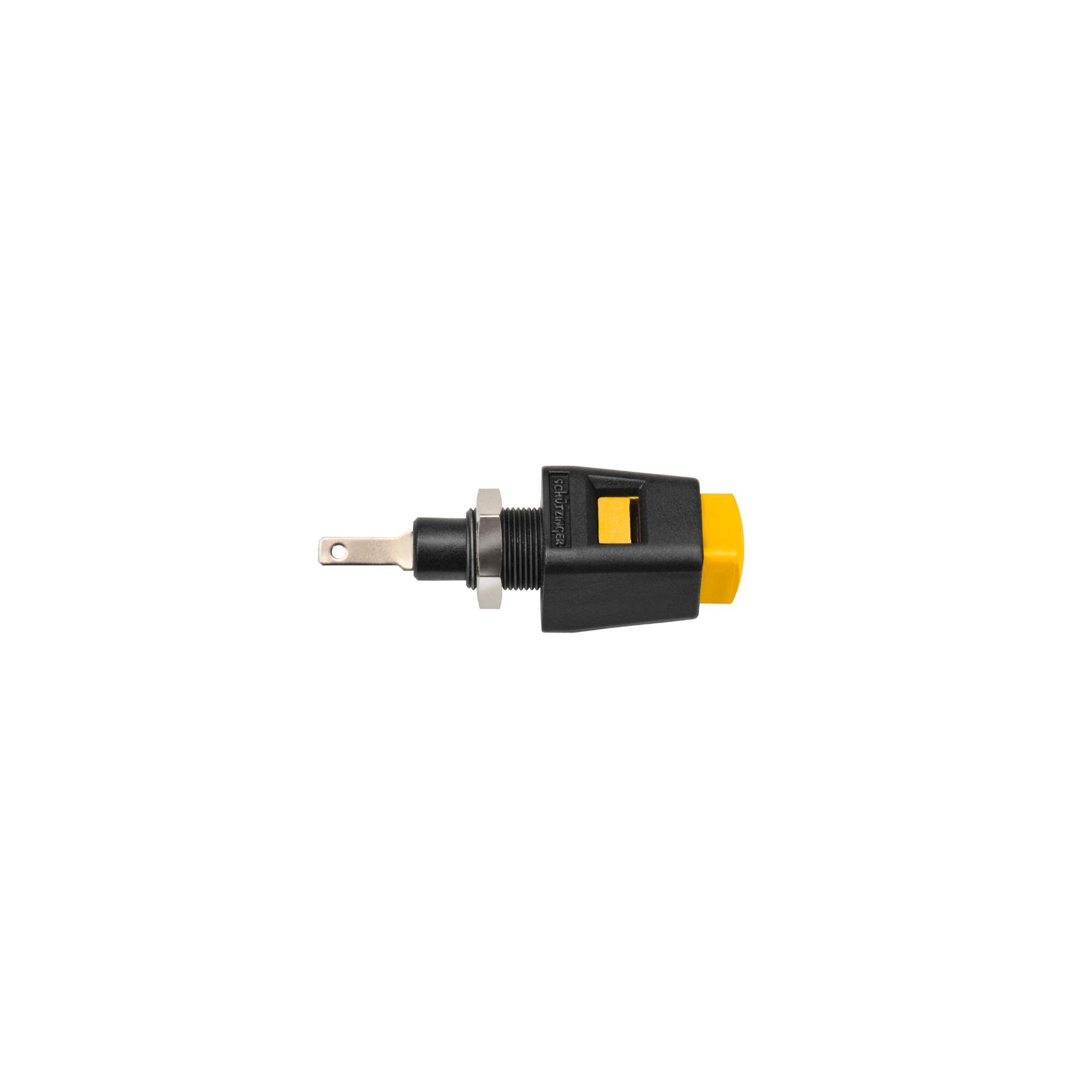 Terminale a pressione ad azione rapida, installazione completamente isolata per pannelli frontali in metallo, giallo Terminale a pressione ad azione rapida, installazione completamente isolata per pannelli frontali in metallo, giallo