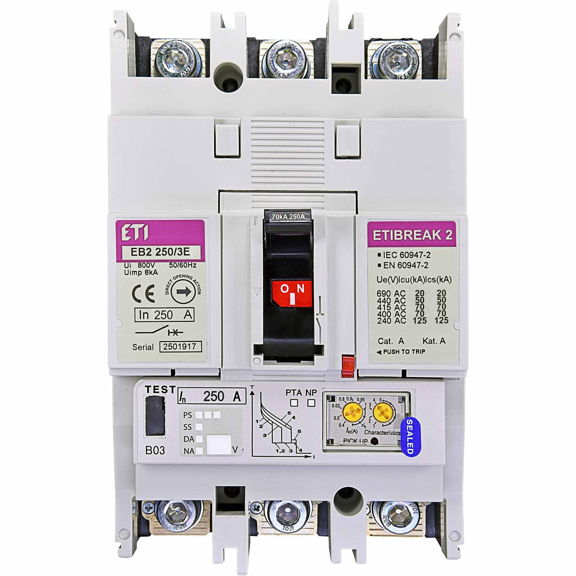 Interruttore automatico EB2 250/3E 250A, Icu 70kA / Ics 70kA