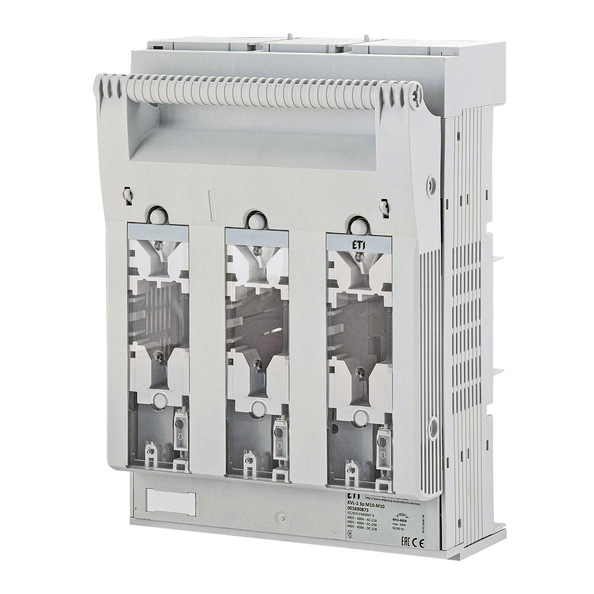 NH-Sicherungslasttrennschalter Gr.2, 3P, Max. 400A, KVL-2 M10-M10 (Aufbaumontage) NH-Sicherungslasttrennschalter Gr.2, 3P, Max. 400A, KVL-2 M10-M10 (Aufbaumontage)