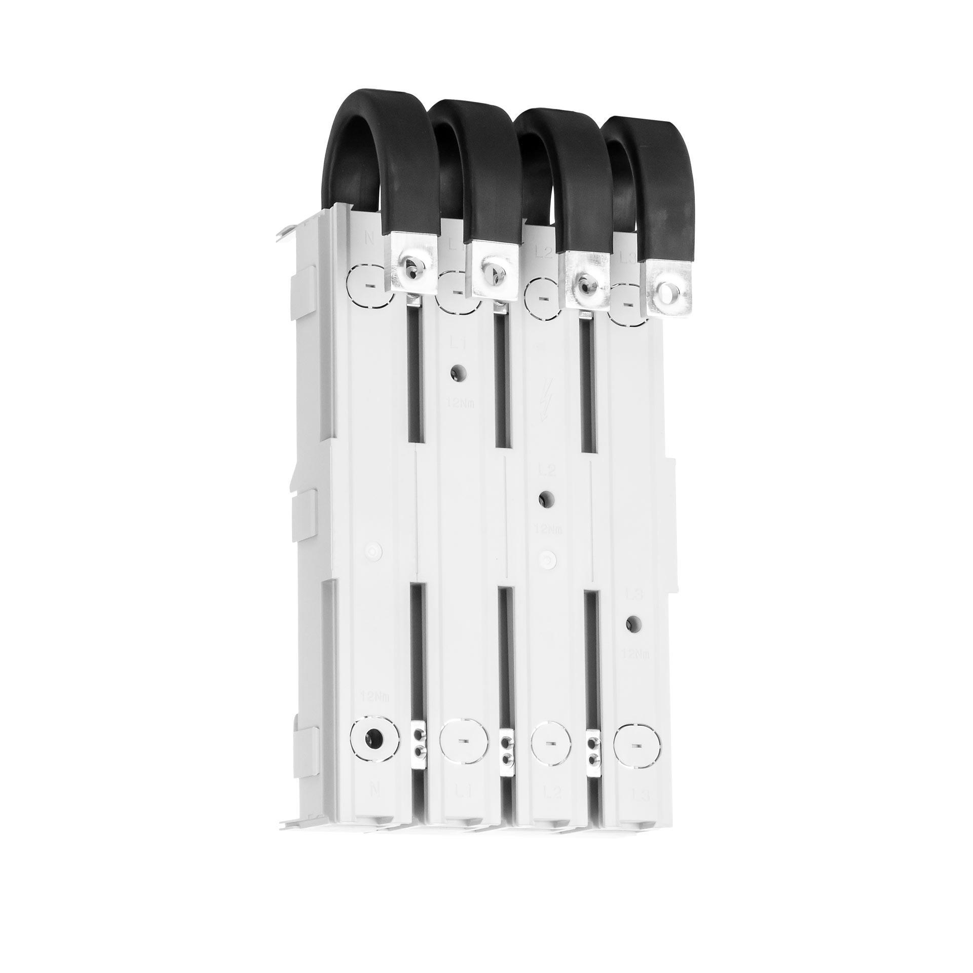 4P Sammelschienenadapter 560A, lamellierte Kupferschiene, Verbindung oben, N links, 187x350mm