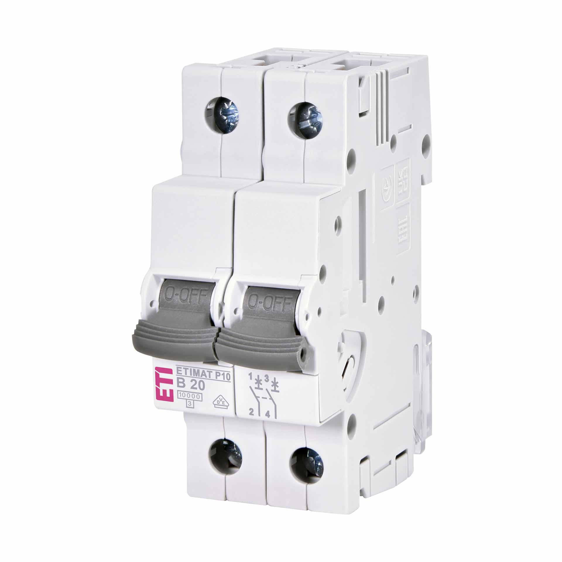 Interruttore automatico, ETIMAT P10, bipolare, caratteristica B / 20A, 10kA Interruttore automatico, ETIMAT P10, bipolare, caratteristica B / 20A, 10kA