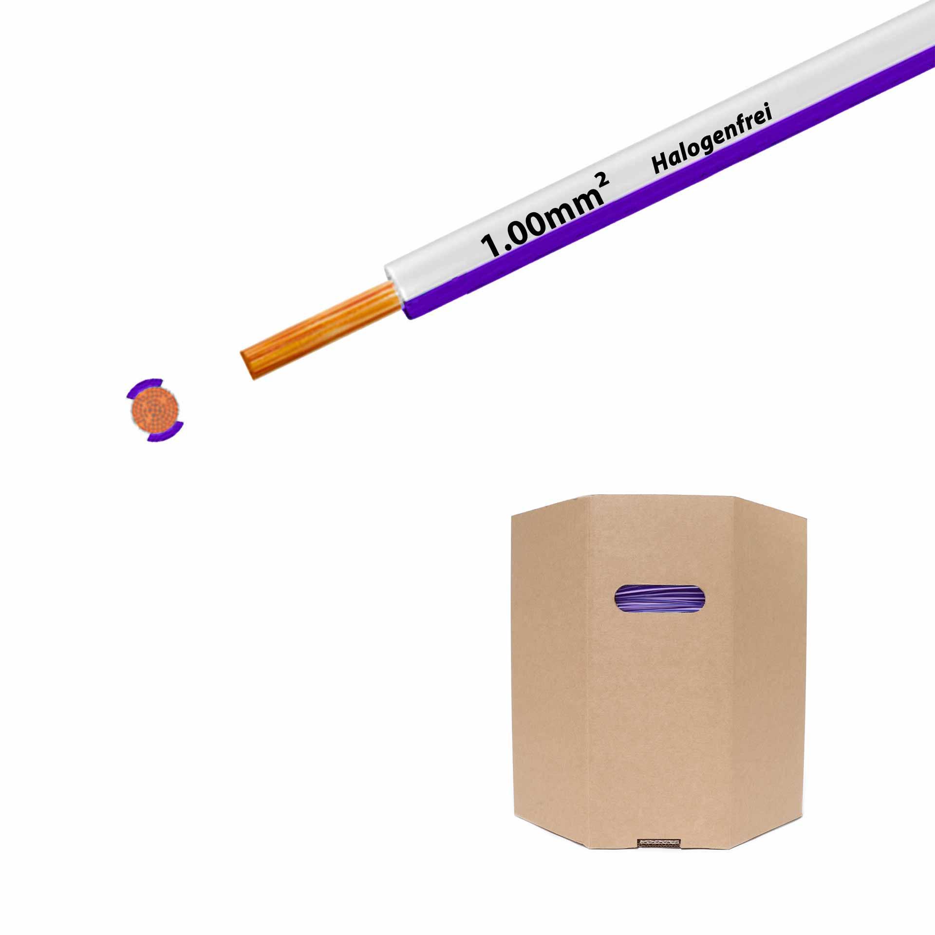 Cavo a trefoli senza alogeni 90° C , 500V, 1,00mm2, bianco-violetto (RAL 9010/4005), barilotto D400xH400