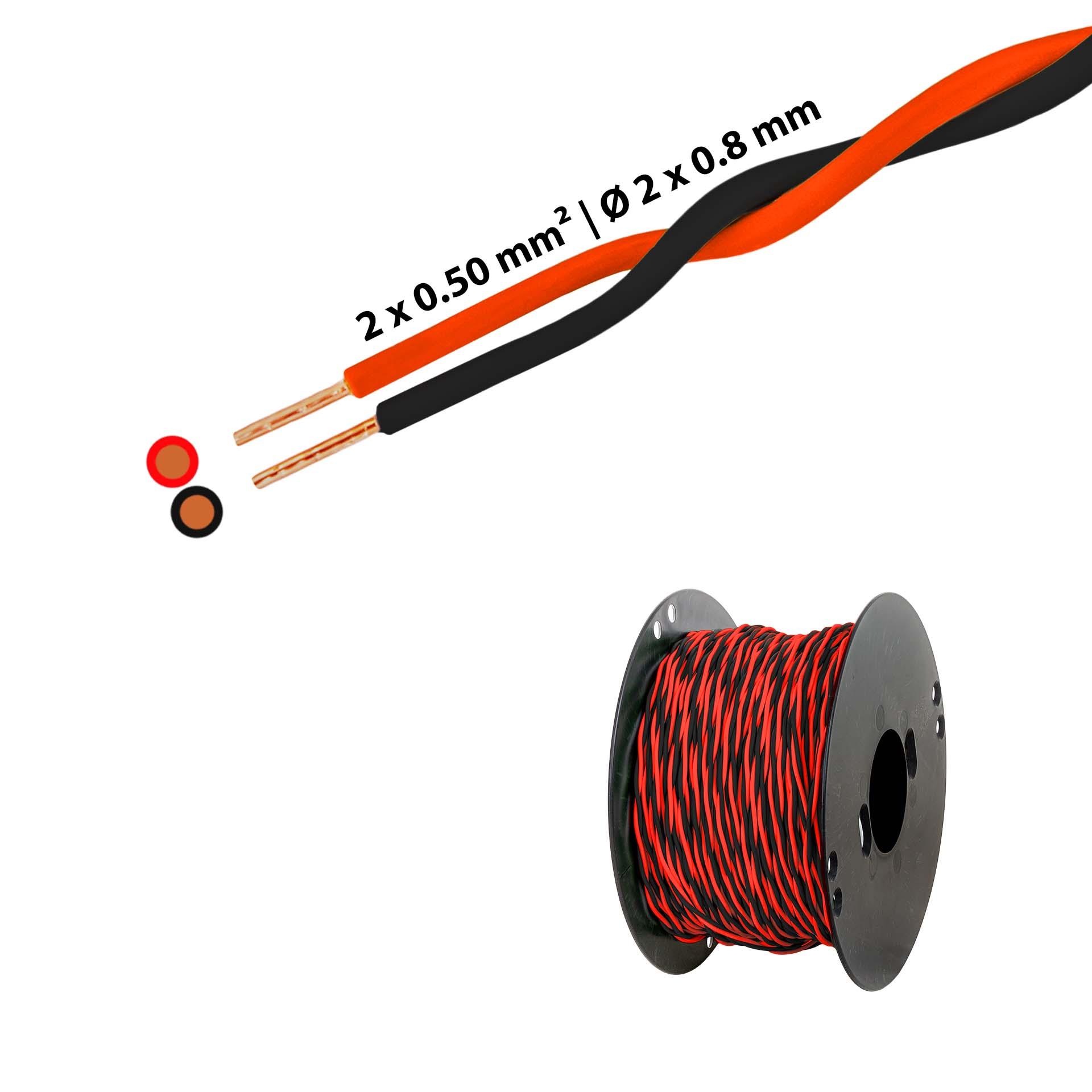Fil en T torsadé 2 x 0.5mm2, rouge-noir Fil en T torsadé 2 x 0.5mm2, rouge-noir