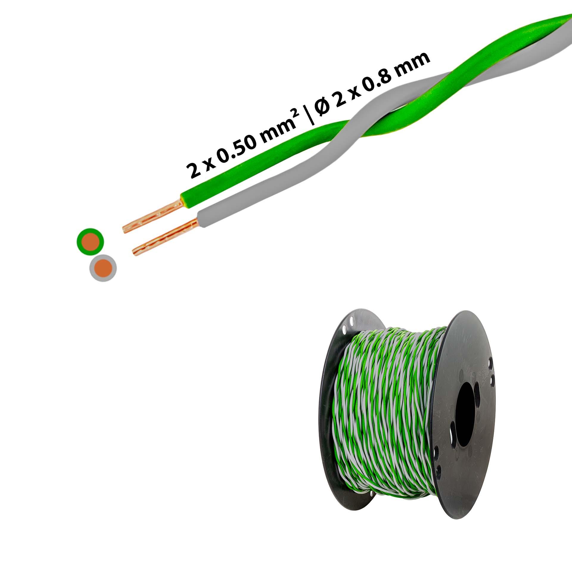 Fil en T torsadé 2 x 0.5mm2, vert-gris Fil en T torsadé 2 x 0.5mm2, vert-gris