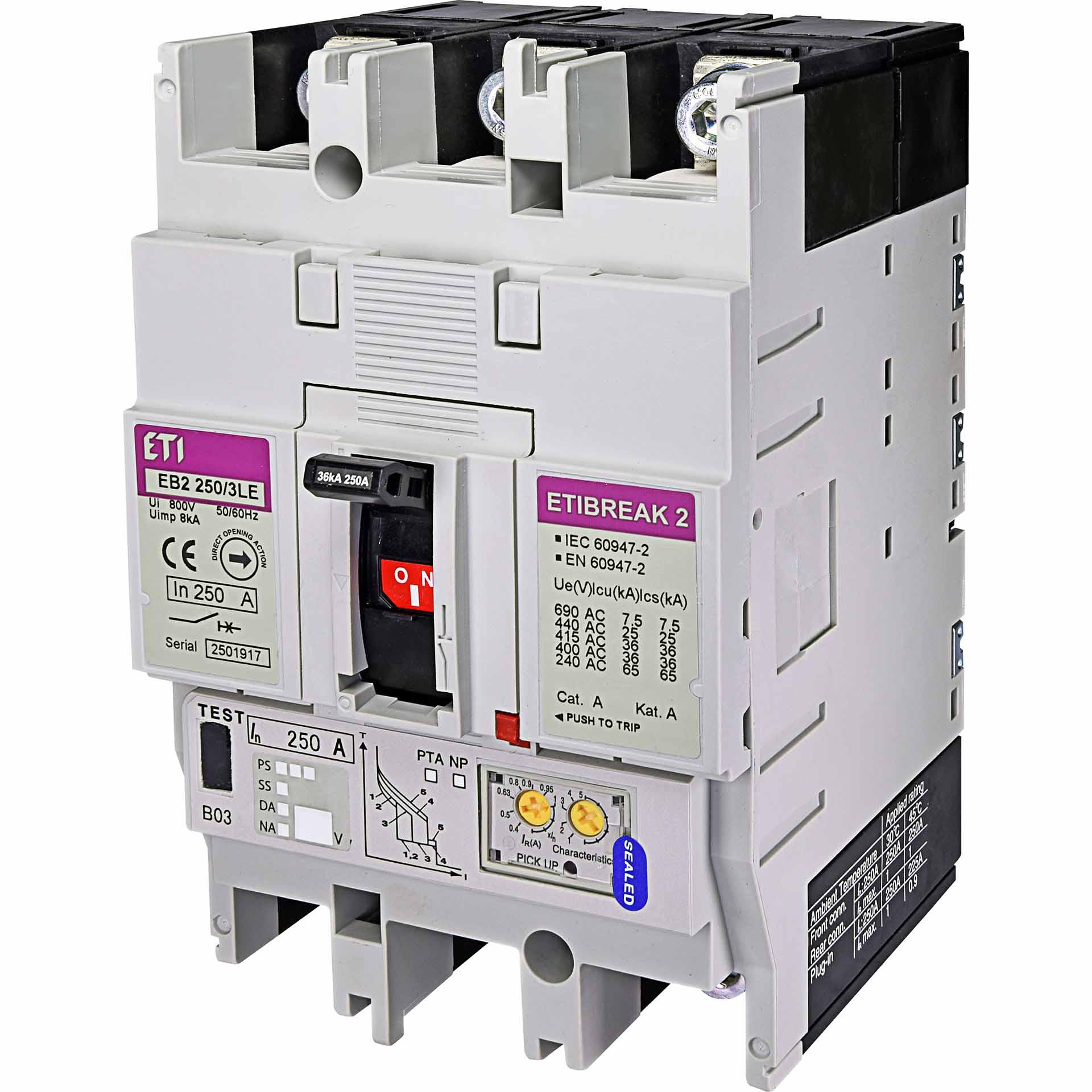 Interruttore automatico EB2 250/3LE 250A, Icu 36kA / Ics 36kA
