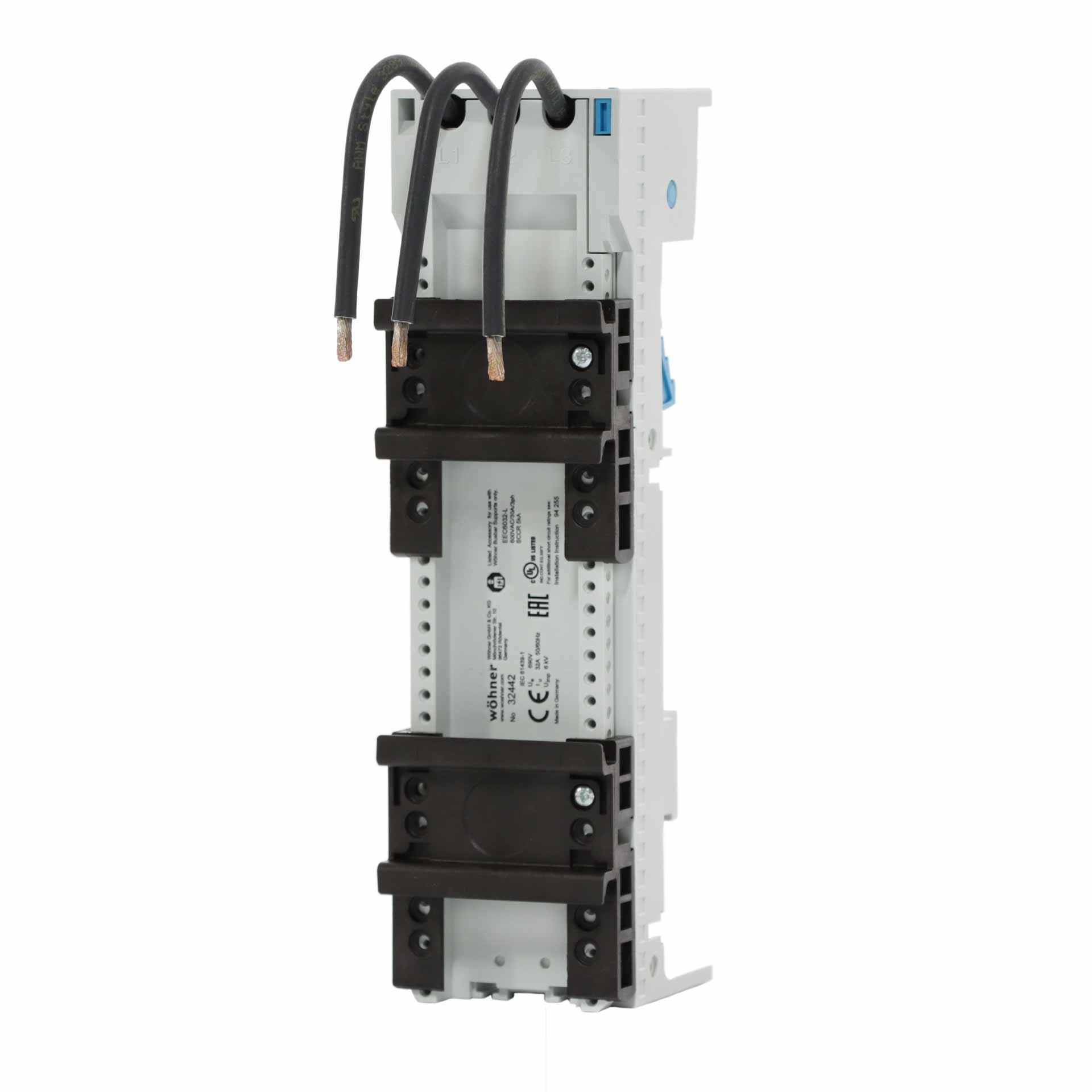 Adattatore sbarre 3P 32A, 2T con sezione superiore rimovibile, 54x200mm