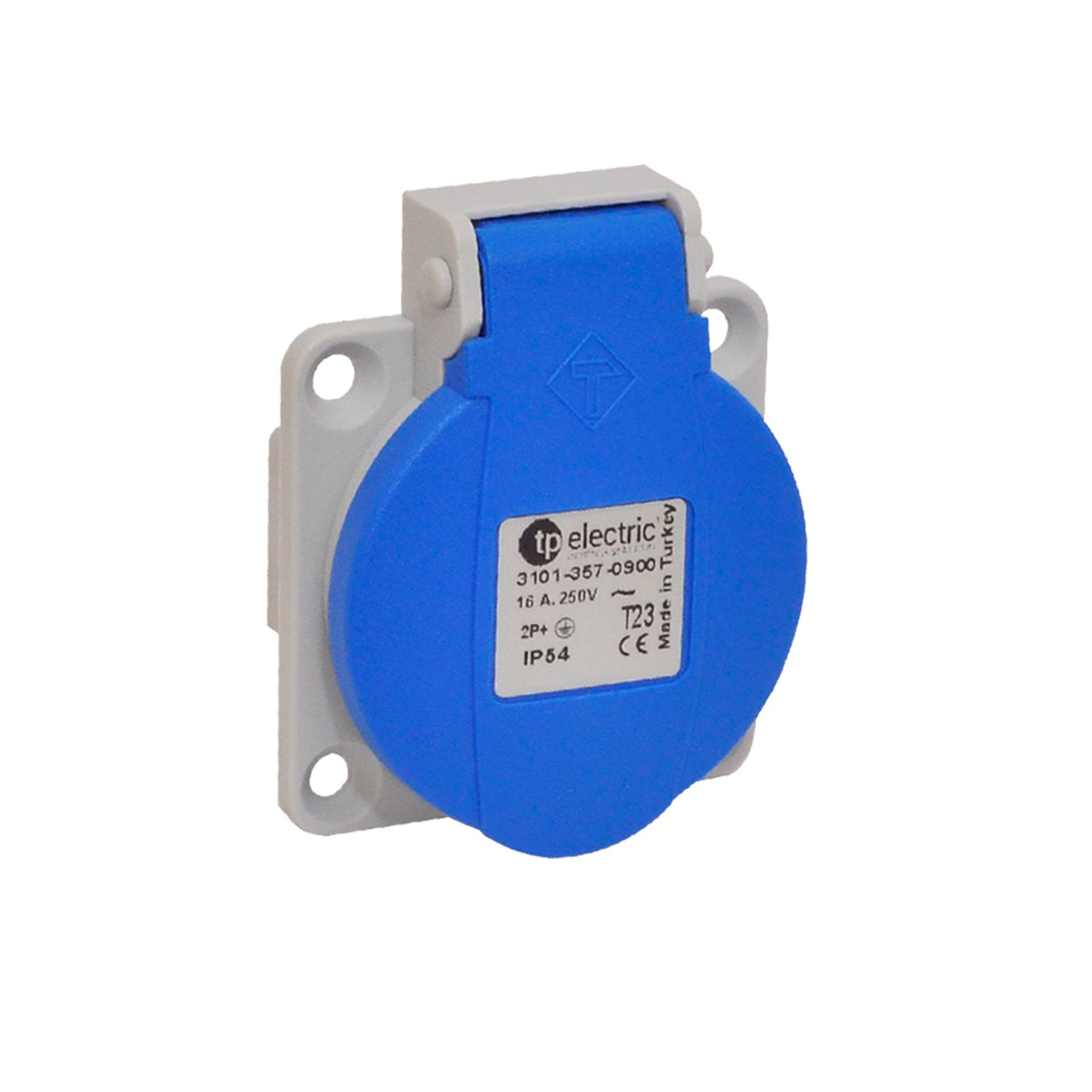 Presa di corrente da incasso T23 16A 3P, 1PNE 230V, contatti nichelati, collegamento a vite