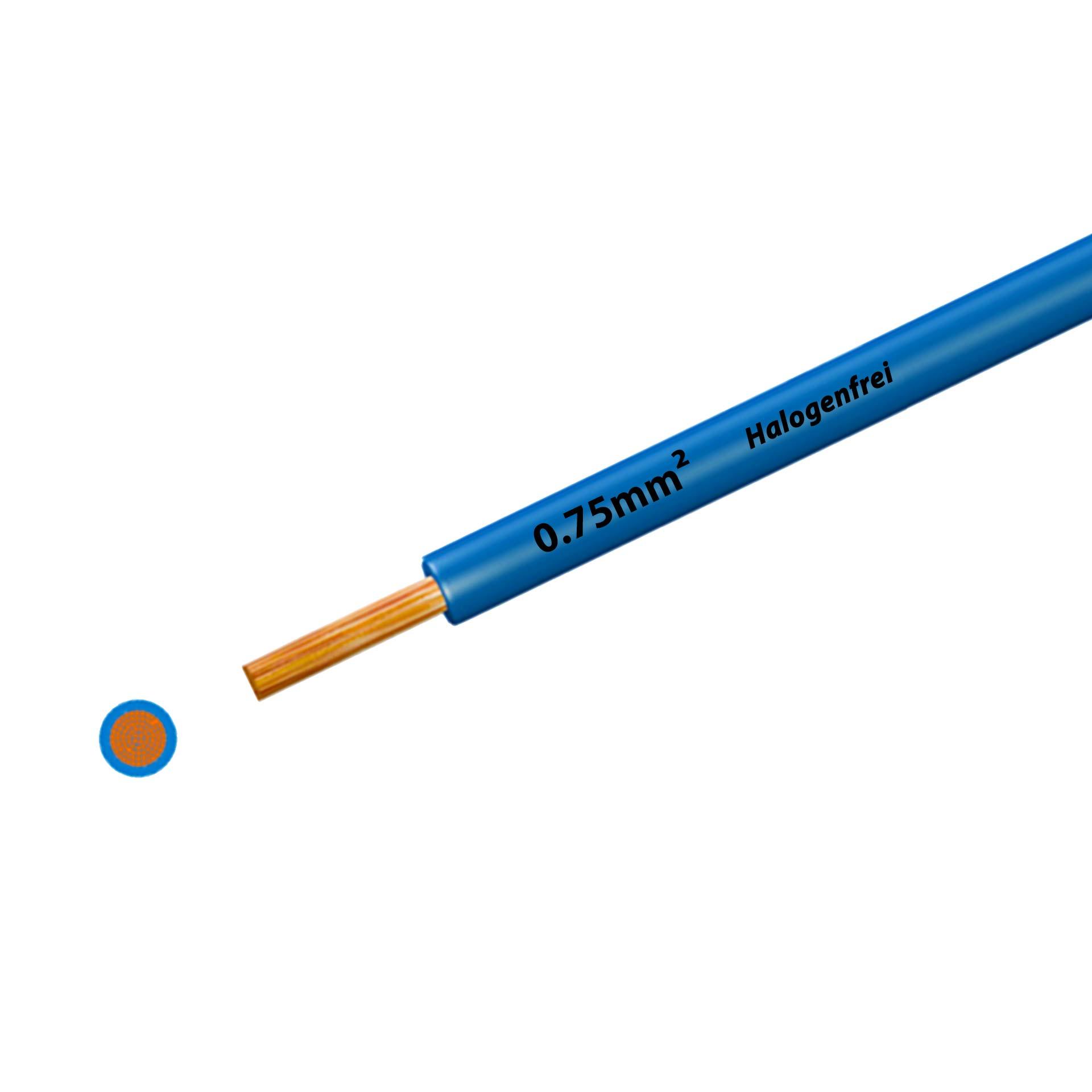 Cavo a trefoli senza alogeni 90° C, 500V, 0,75 mm2, blu chiaro (RAL 5012), su bobina di plastica Cavo a trefoli senza alogeni 90° C, 500V, 0,75 mm2, blu chiaro (RAL 5012), su bobina di plastica