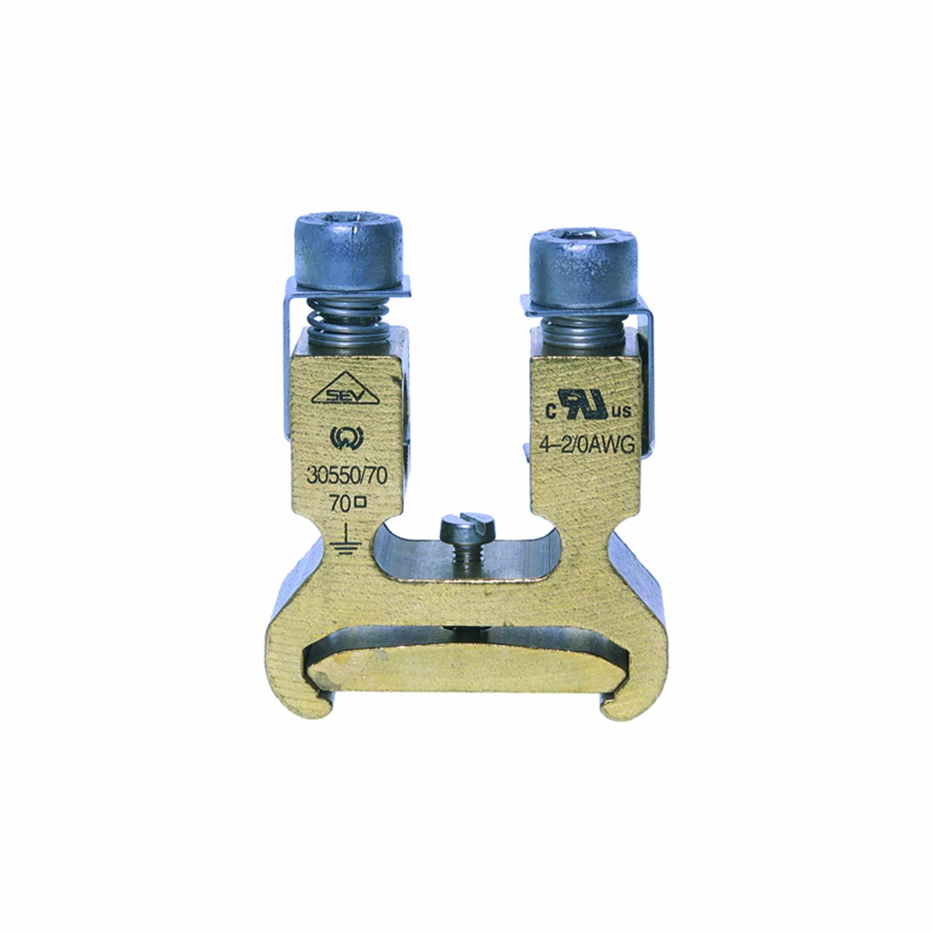 Morsetto per conduttore di protezione DIN35, 70 mm², a 2 conduttori, nudo Morsetto per conduttore di protezione DIN35, 70 mm², a 2 conduttori, nudo