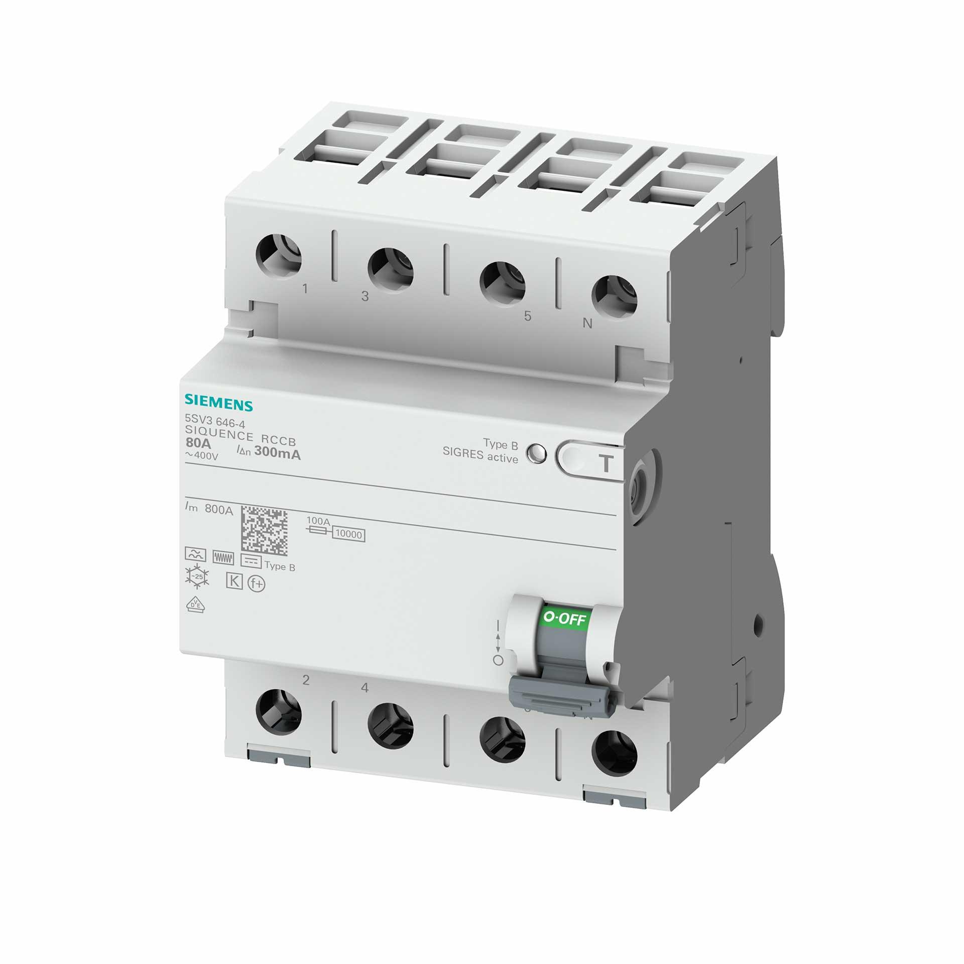 Siemens 5SV36474 RCD, tipo B, 80A, 3PN, 300mA, ritardo di breve durata