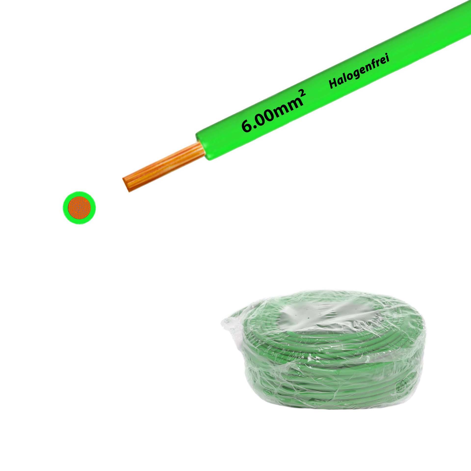 Litze halogenfrei 90° C , 750V, 6.00mm2, grün (RAL 6018), auf Ring