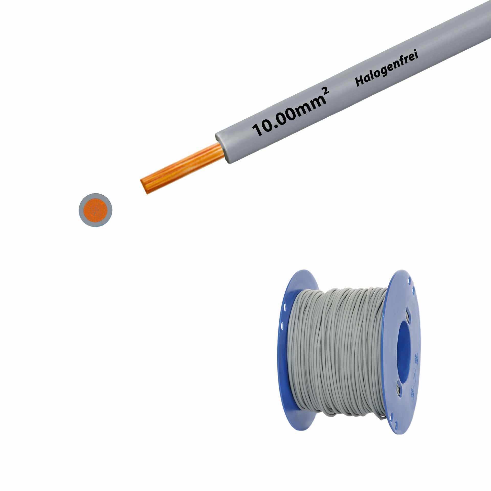 Fil sans halogène 90° C , 750V, 10mm2, gris (RAL 7001), sur bobine