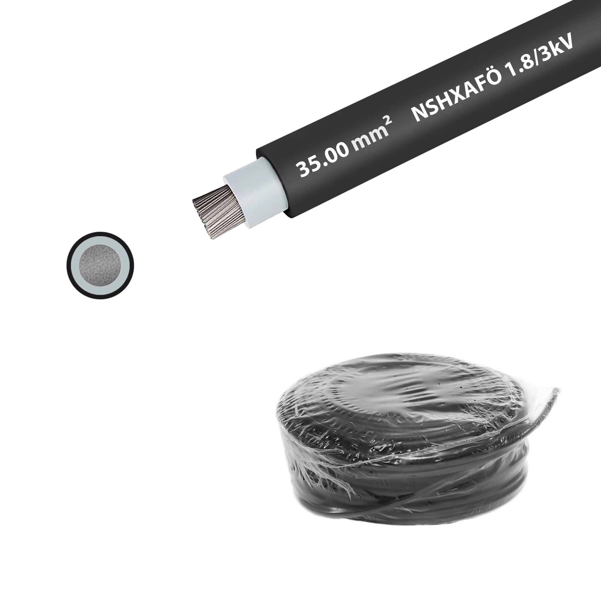 Cavo stagnato a trefoli per alta tensione NSHXAFÖ 1,8/3kV, 35mm2, senza alogeni, nero