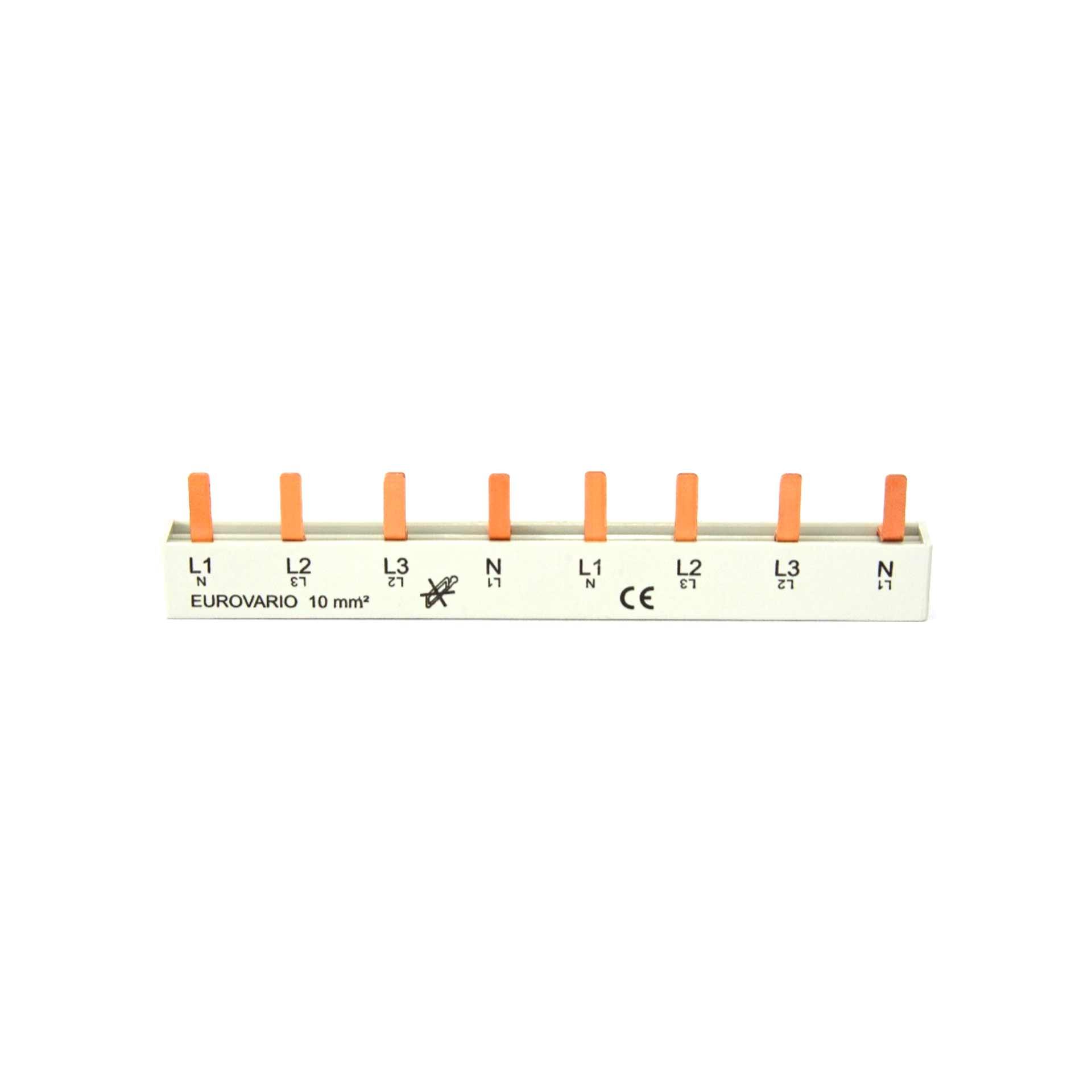 Sbarra di fase a pin isolati 10 mm², 63A, (2 x 3PN - 4 MOD) P-P= 17,8 mm