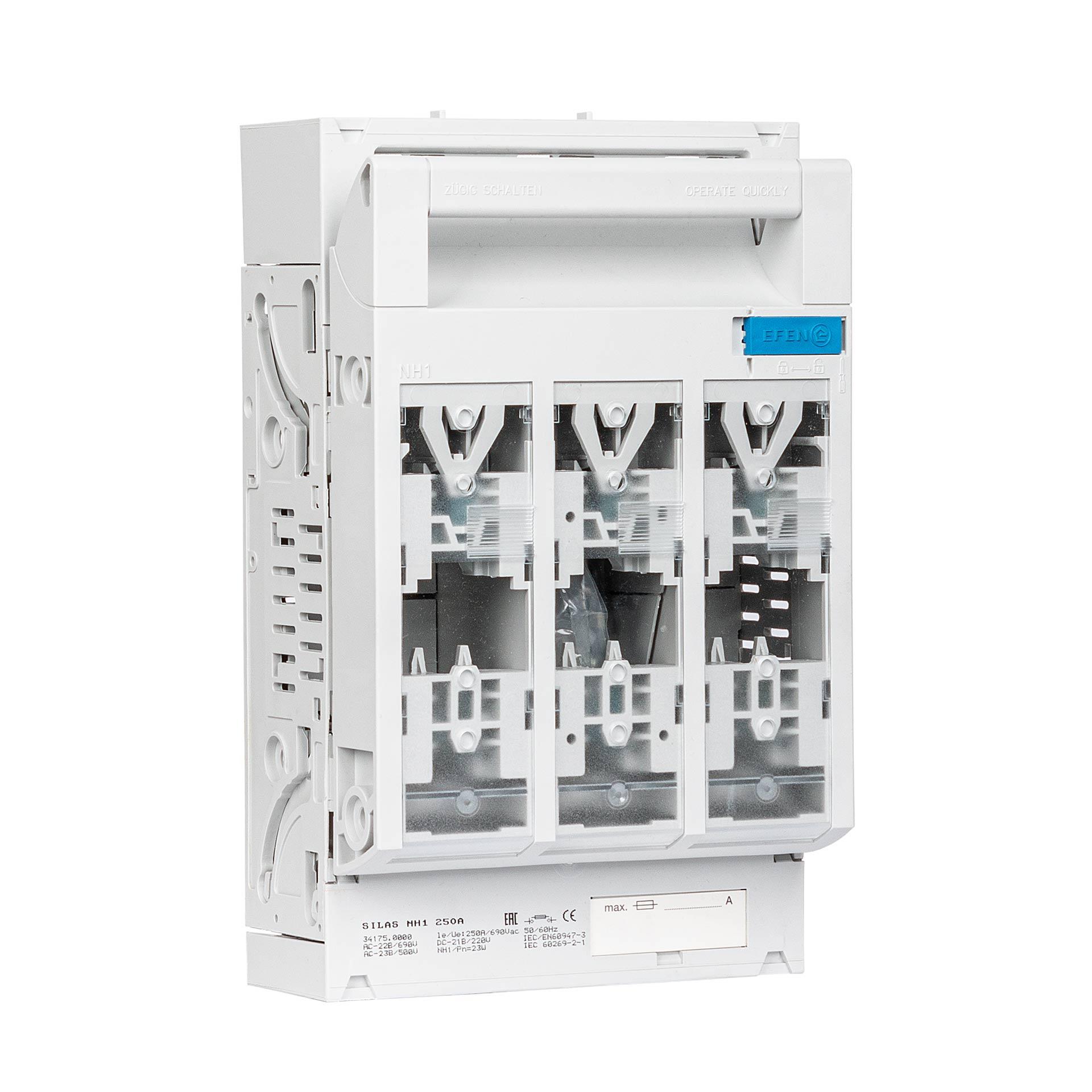 Silas NH-Sicherungslasttrennschalter Gr.1, 3P, RK 35-150mm², Max. 250A, RR, "Aufbau" Silas NH-Sicherungslasttrennschalter Gr.1, 3P, RK 35-150mm², Max. 250A, RR, "Aufbau"