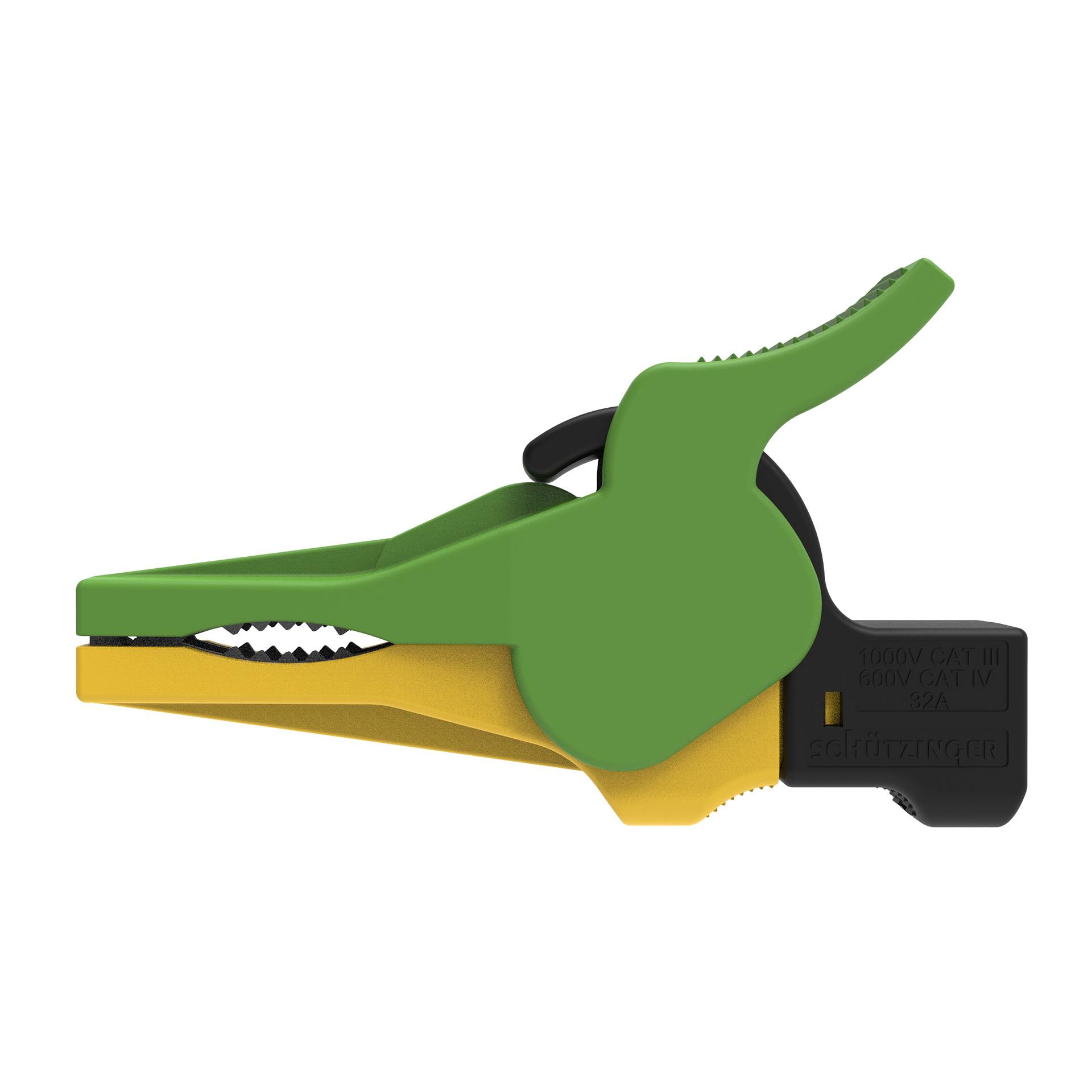 Morsetto di sicurezza a innesto ø 4 mm, campo di serraggio fino a 34 mm, verde-giallo Morsetto di sicurezza a innesto ø 4 mm, campo di serraggio fino a 34 mm, verde-giallo