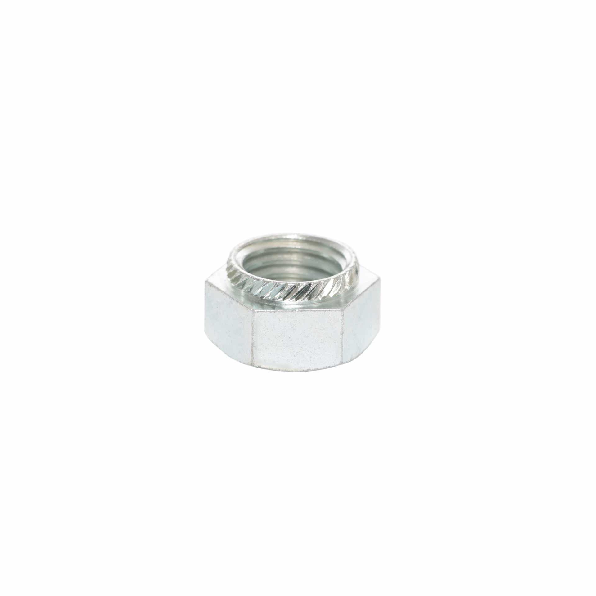 Écrous hexagonaux à sertir M3, alésage Ø 4.5mm, acier cémenté trempé, zingué-bleu Écrous hexagonaux à sertir M3, alésage Ø 4.5mm, acier cémenté trempé, zingué-bleu