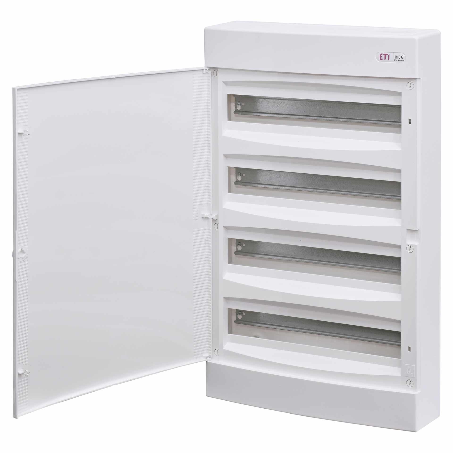 Quadro di distribuzione a montaggio esterno con porta bianca "ECT-72-PO", IP40, 4x18 moduli (72M)