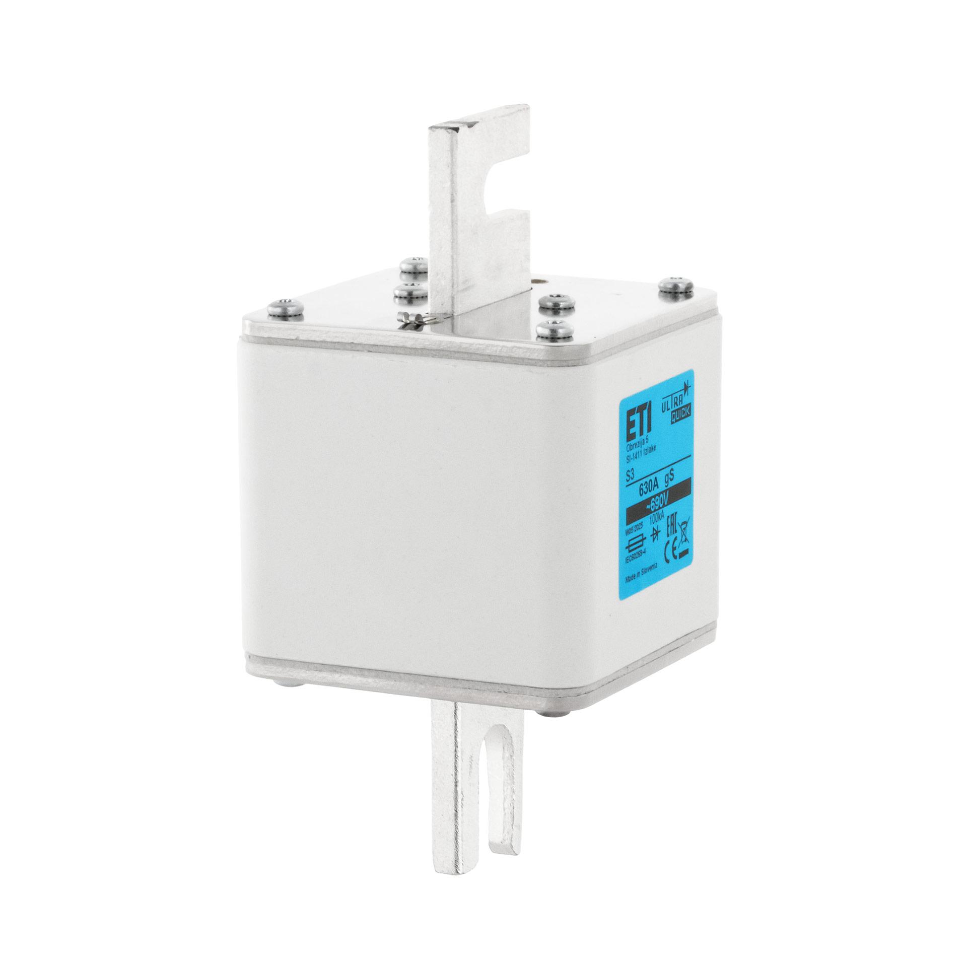 Fusibile a semiconduttore NH taglia 3, 630A, caratteristica gS, 690V, fissaggio a vite Fusibile a semiconduttore NH taglia 3, 630A, caratteristica gS, 690V, fissaggio a vite